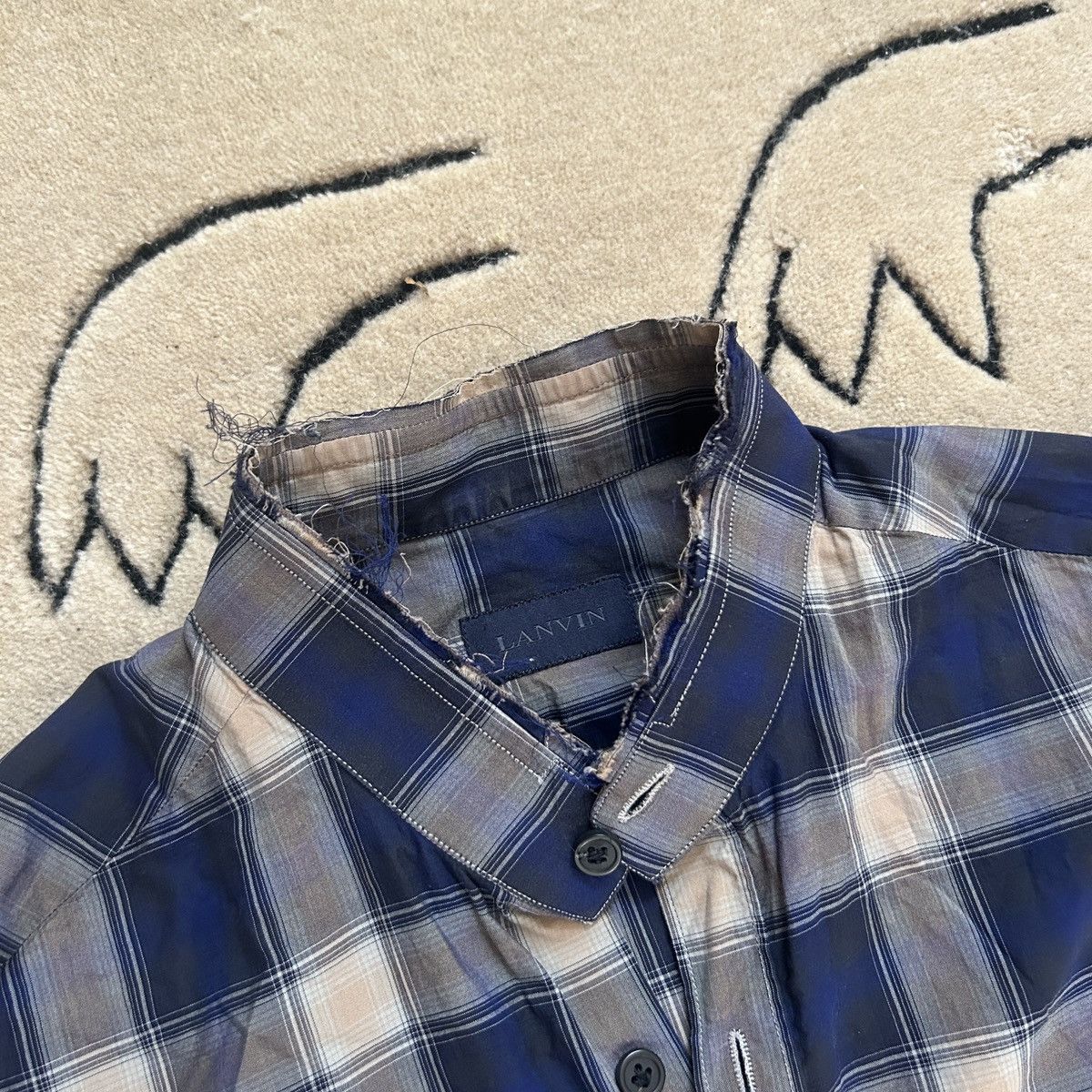 Lanvin Lanvin Cotton Plaid Raw Monk Collar Shirt Size US S / EU 44-46 / 1 - 3 Thumbnail