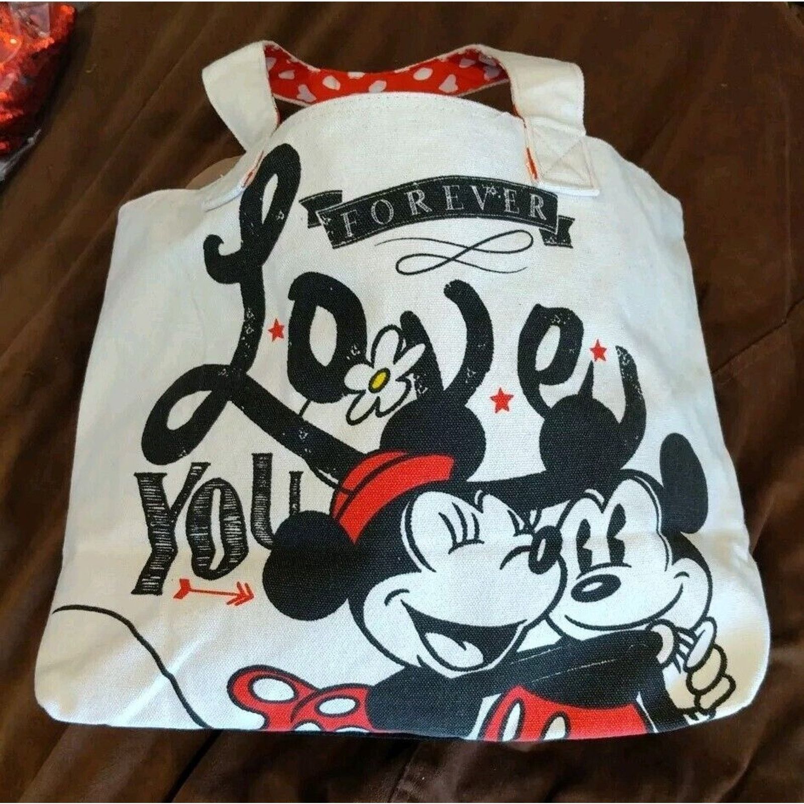 Disney NWT !! Disney's Mickey & Minnie Mouse ''Love'' Canvas Tote Size ONE SIZE - 1 Thumbnail