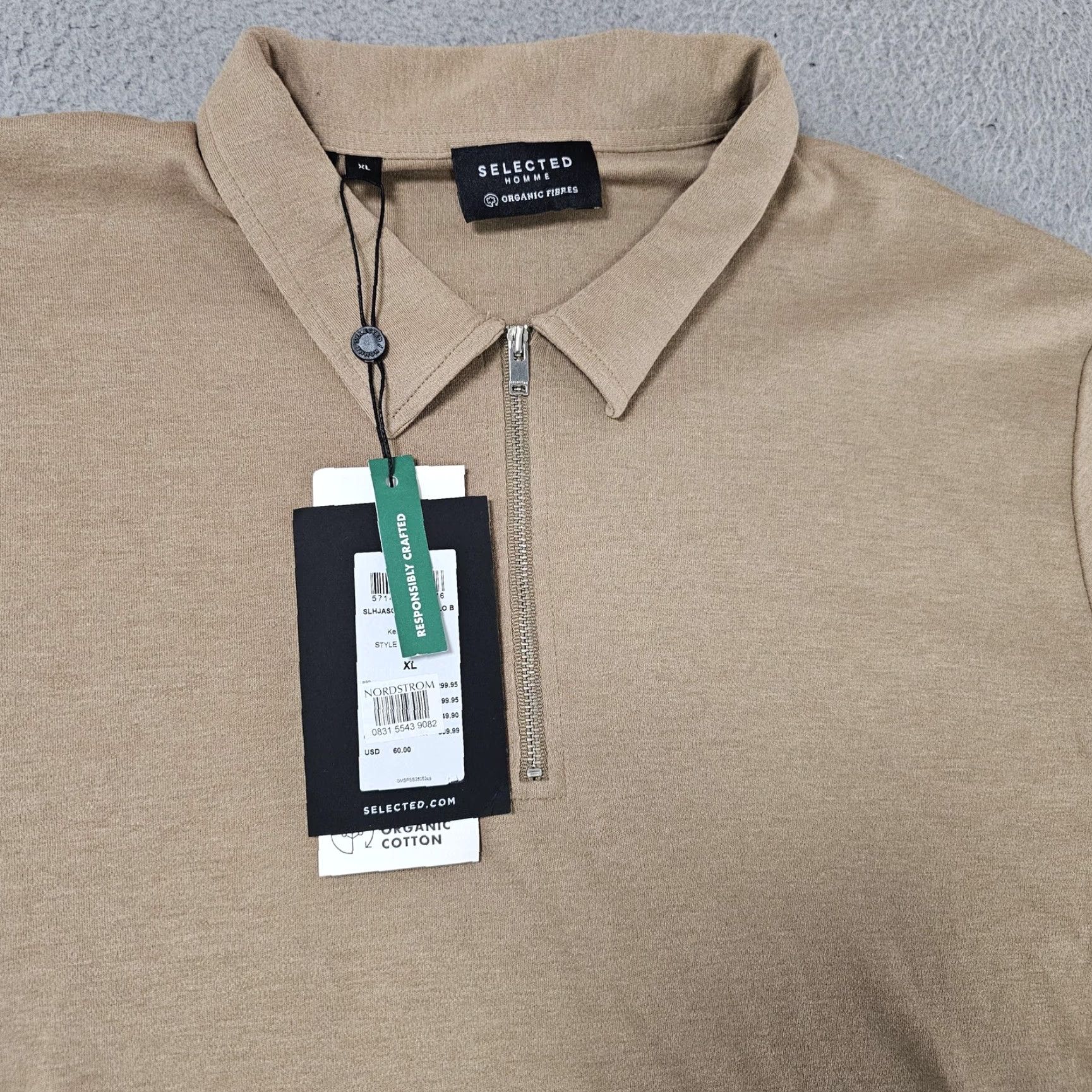 Selected Homme Selected Homme Polo Shirt Mens XL Brown Long Sleeve Mason Zip Organic Cotton Size US XL / EU 56 / 4 - 2 Thumbnail