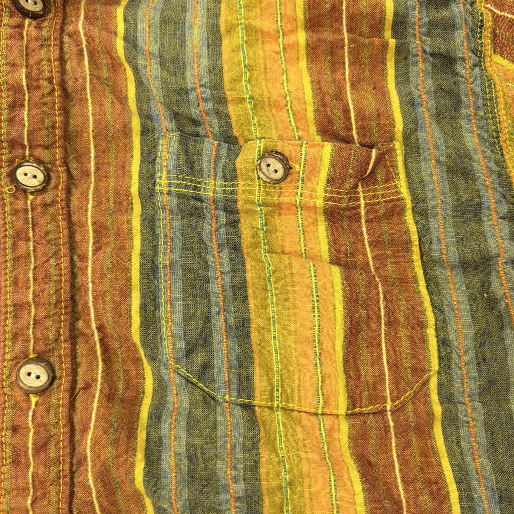 The Territory Ahead The Territory Ahead Shirt Mens XL Yellow Green Stripe 100% Linen Short Sleeve Size US XL / EU 56 / 4 - 2 Thumbnail