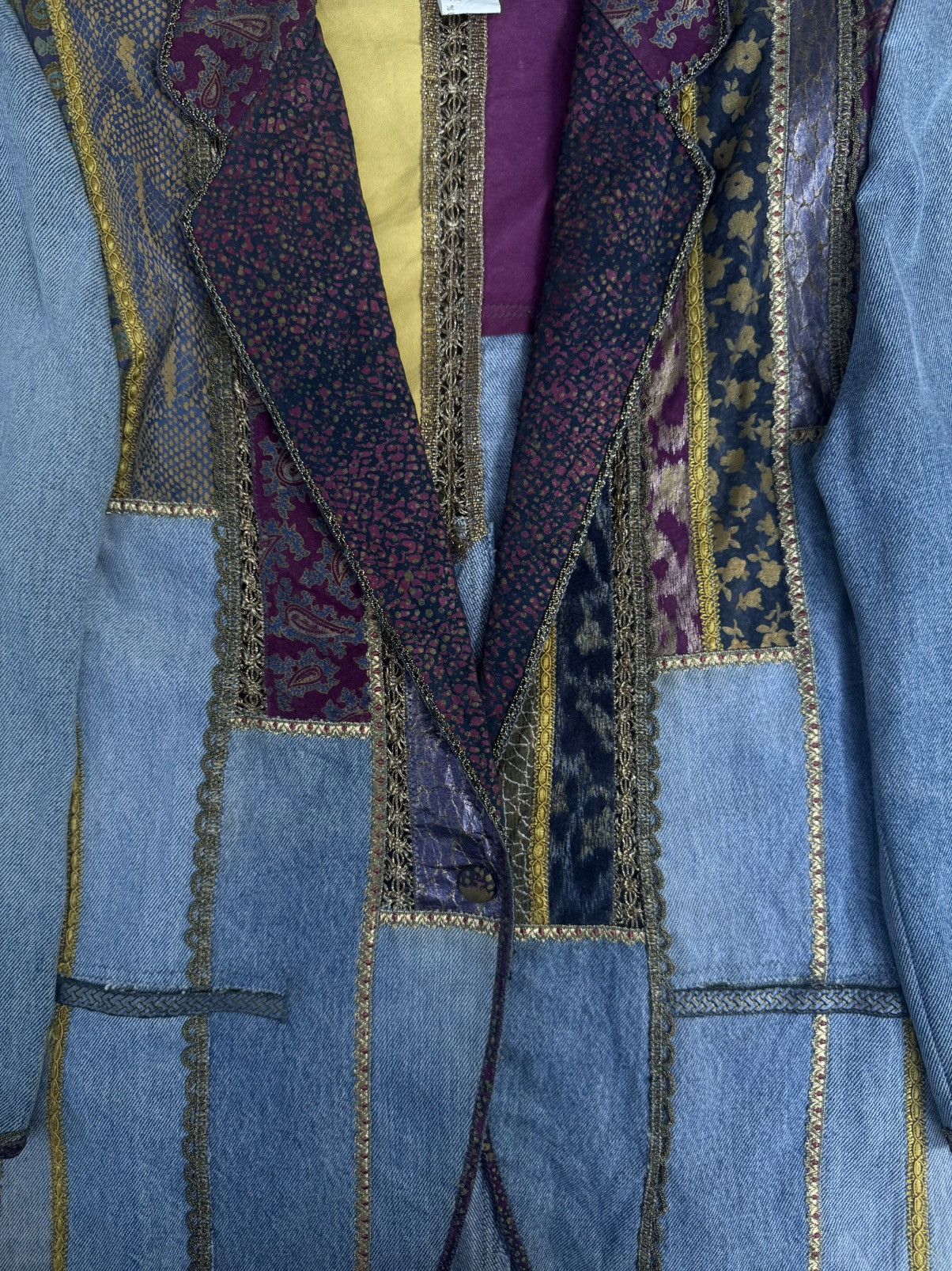 Roberto Cavalli 70's-80's Roberto Cavalli Denim & Leather Patchwork Blazer Size S / US 4 / IT 40 - 8 Thumbnail