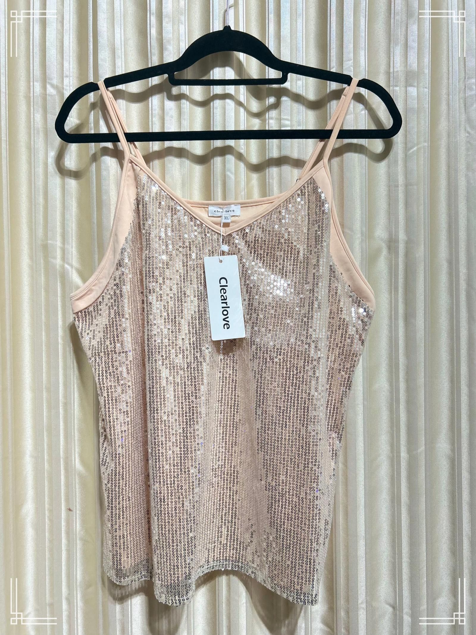 Designer Clearlove Sequin Tank Top - Rose Gold, Size XL Size XL / US 12-14 / IT 48-50 - 1 Thumbnail