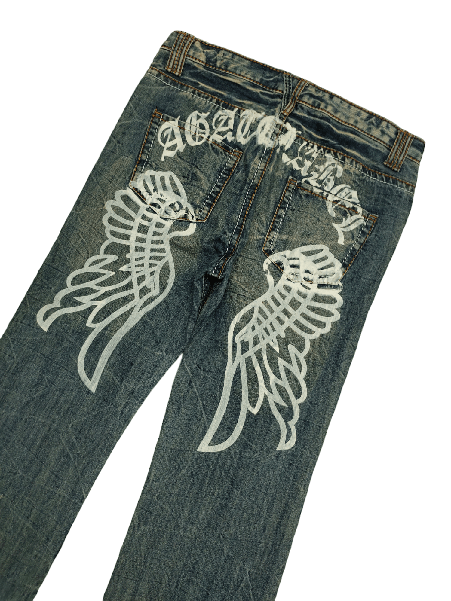If Six Was Nine Flare Baggy Jean Agate Label Wings Distress Bootcut Wide Leg Size US 34 / EU 50 - 4 Thumbnail