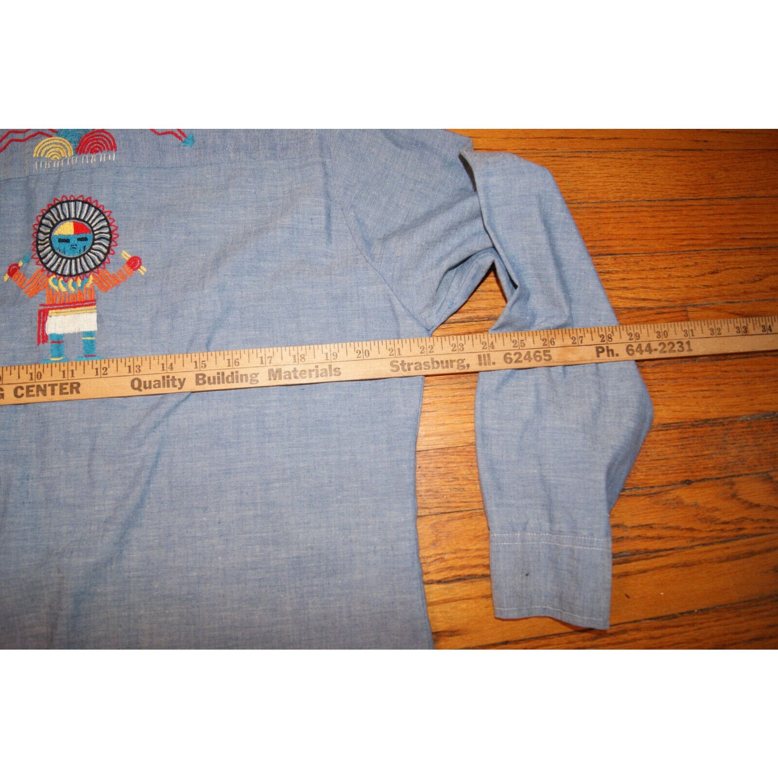 Big Mac Vtg 70s Big Mac Blue Denim M Shirt Aztec Indian Embroider Size US M / EU 48-50 / 2 - 9 Thumbnail