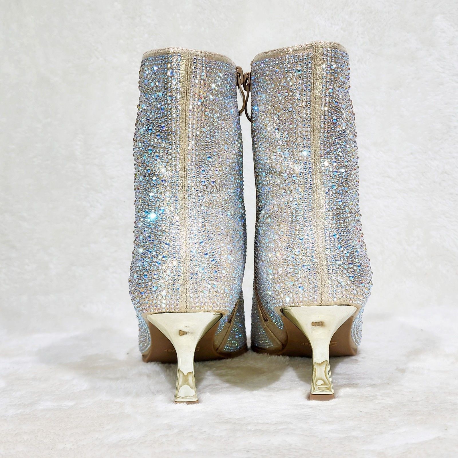 Other Champagne Gold Rhinestone Ankle Boots 2.5" Kitten Heels Size US 6 / IT 36 - 4 Thumbnail