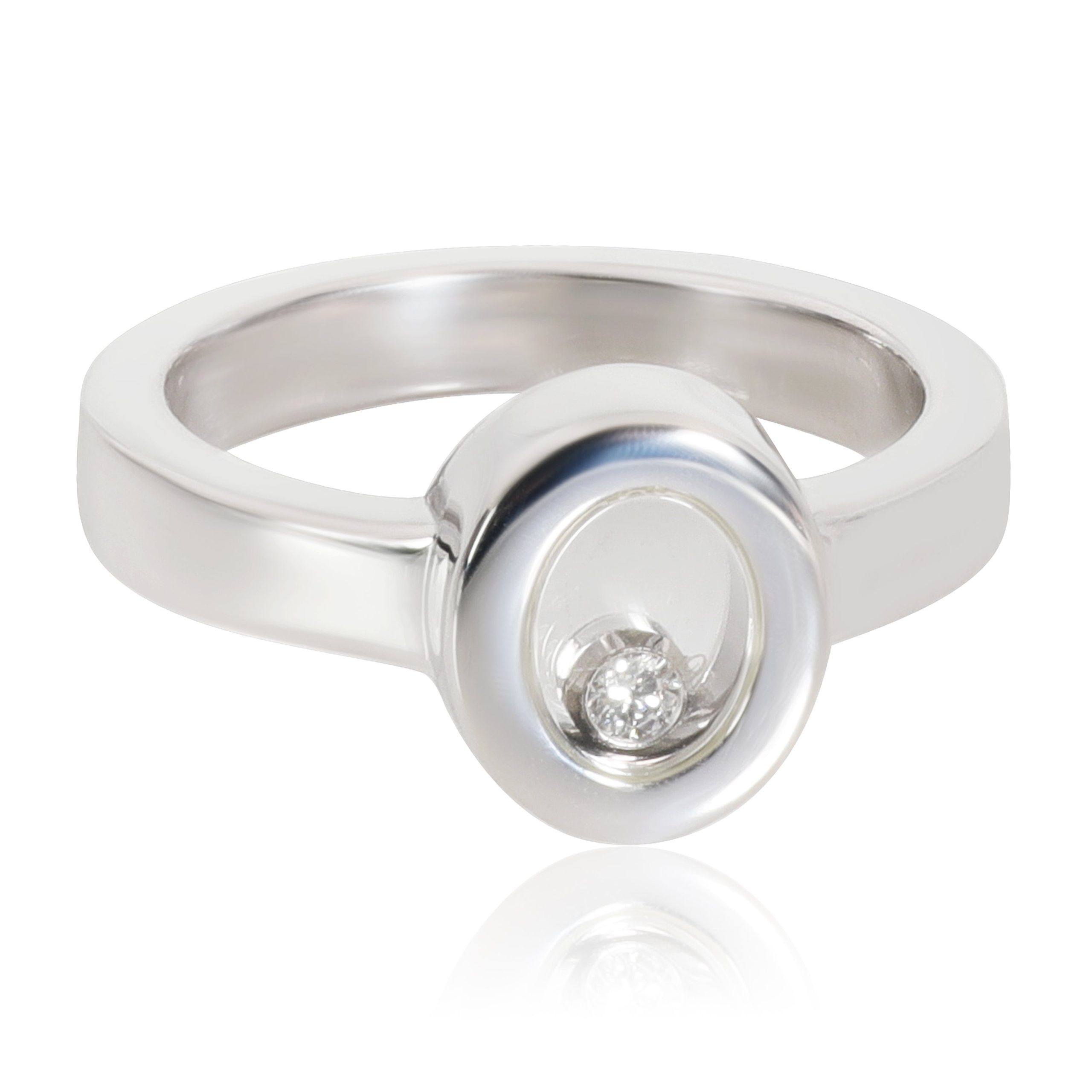 image of Chopard Happy Diamonds Oval Ring In 18K White Gold 0.06 Ctw, Women's