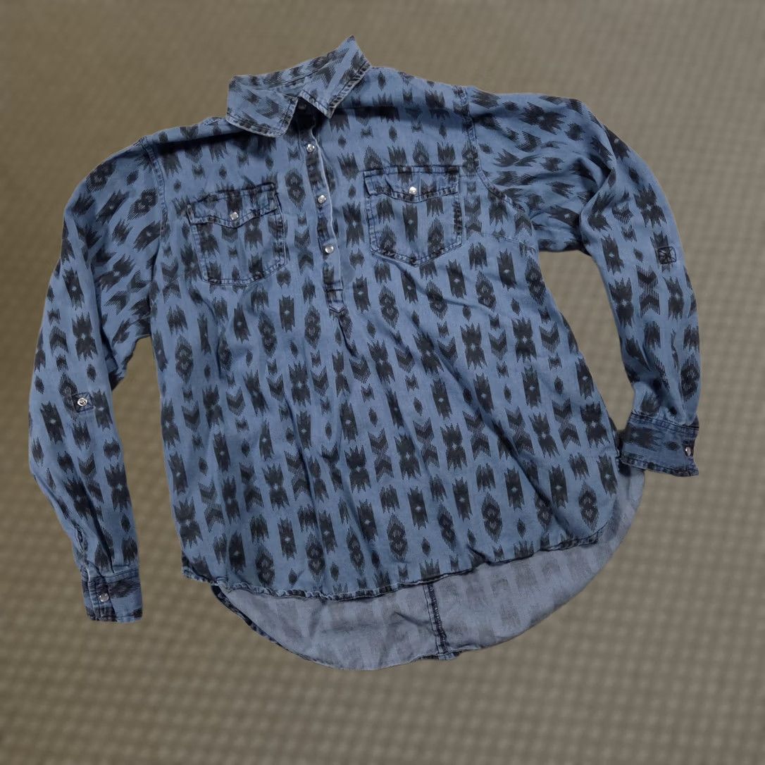 Vintage VINTAGE River & Rose Shirt Womens M Blue Aztec Ikat Popover Long Sleeve Cotton Boho Size M / US 6-8 / IT 42-44 - 1 Thumbnail