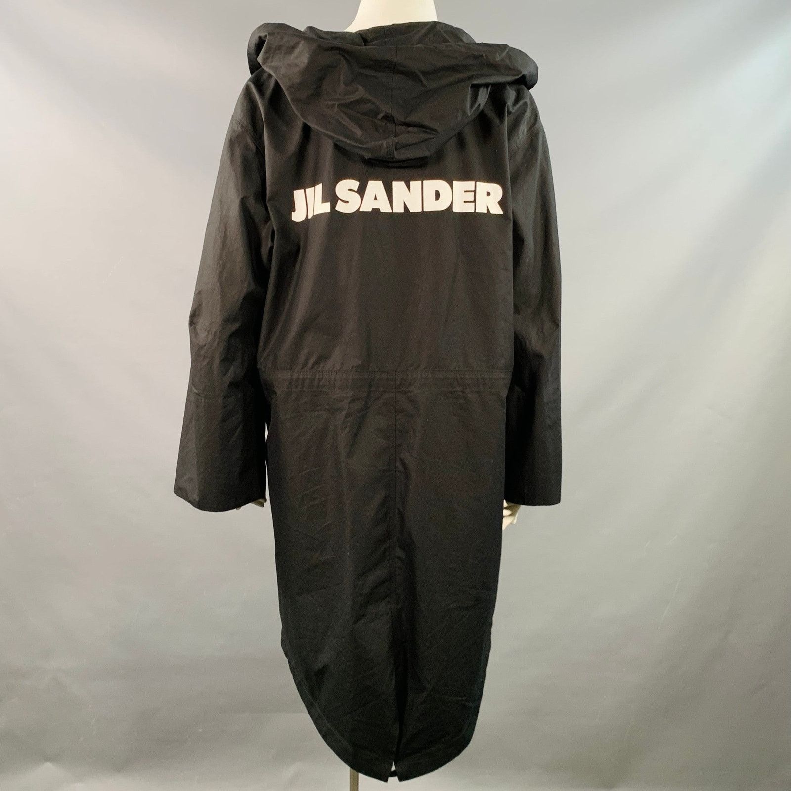 Jil Sander JIL SANDER Size L Black White Cotton Logo Hooded Coat Size L / US 10 / IT 46 - 3 Thumbnail