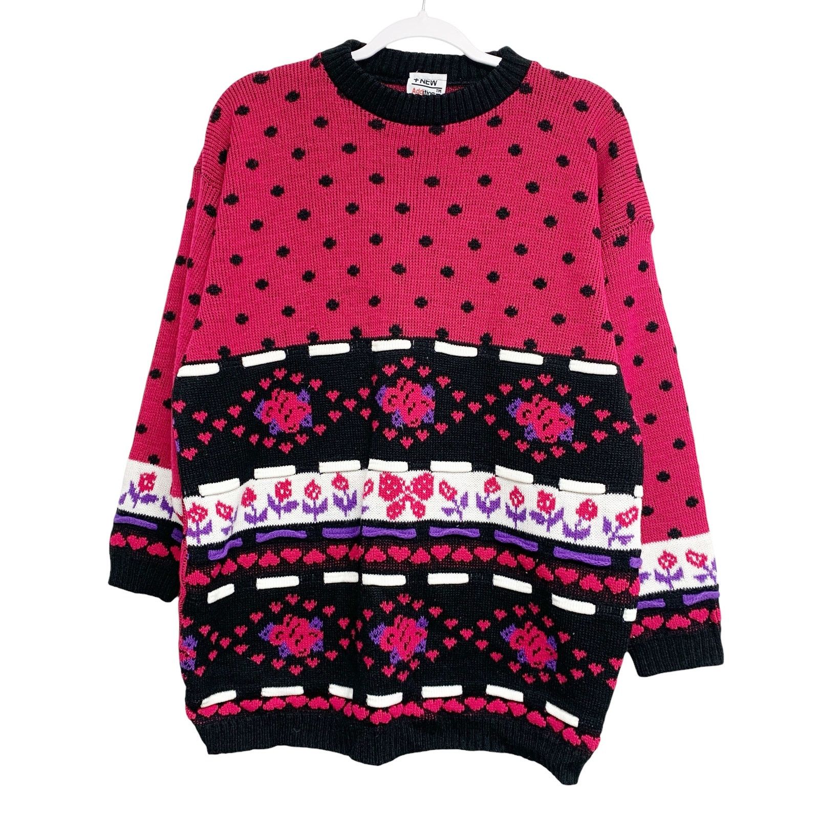 Vintage Vintage New Addition Floral Dot Knit Pullover 90s Sweater Size ONE SIZE - 1 Thumbnail