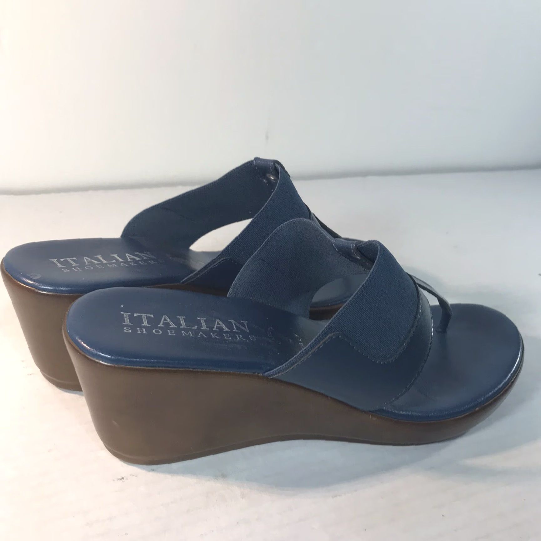 Vintage Italian Shoemakers Wedge Sandals Women Size 8.5M Blue Thong Summer Casual Italy Size US 8.5 / IT 38.5 - 2 Thumbnail