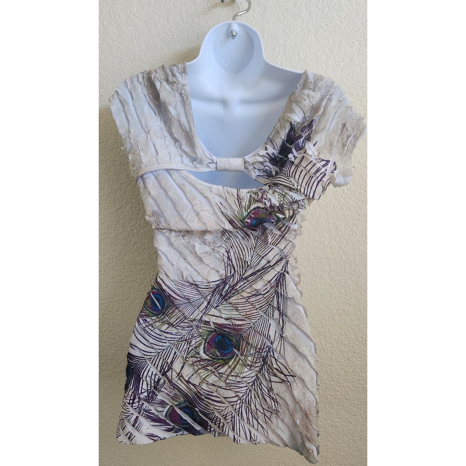 Other Studio Y Beige Striped Floral Print Rhinestone Top Small Size S / US 4 / IT 40 - 3 Thumbnail