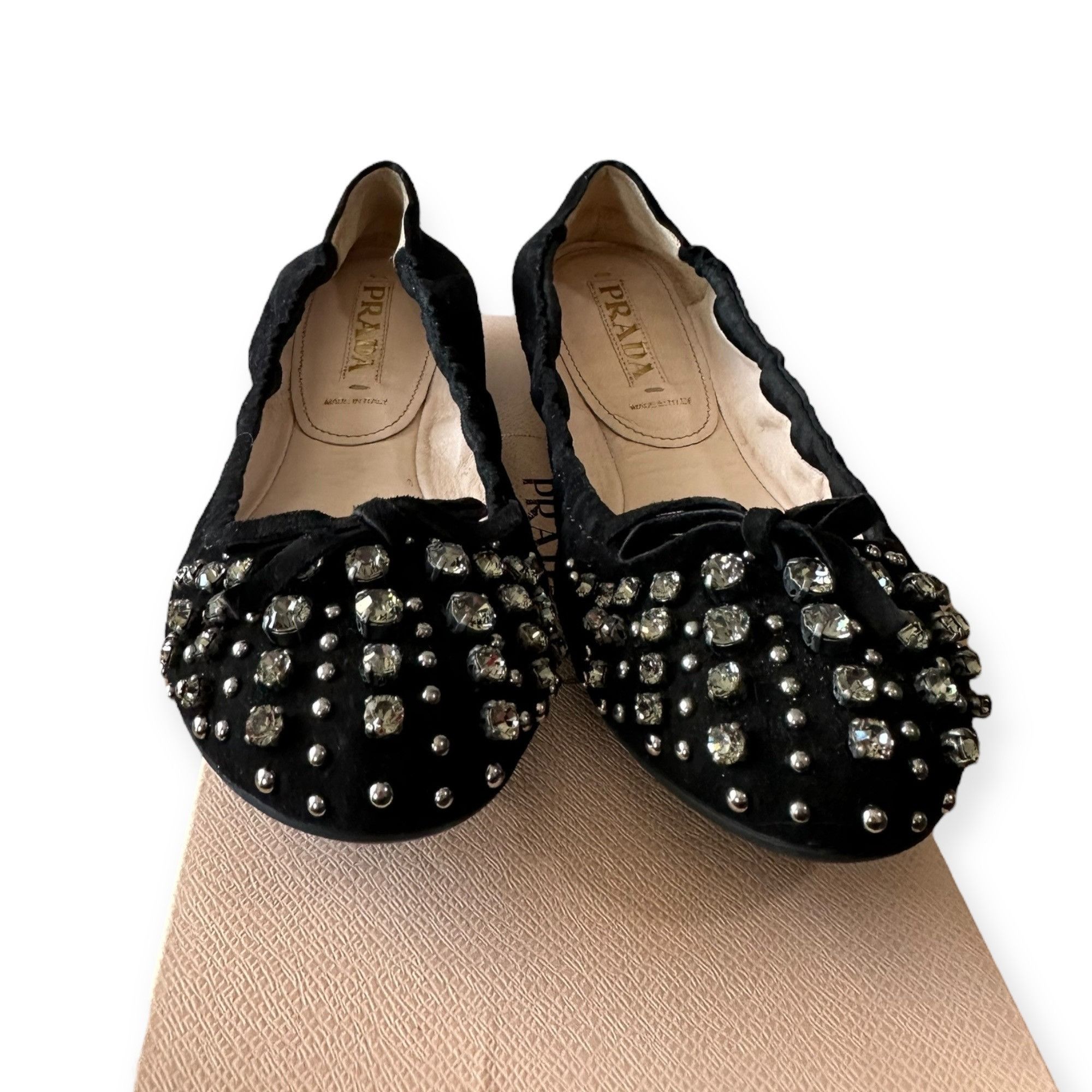 Prada Prada Black Suede Jeweled Ballet Flats, size 39 EU, Original Size US 9 / IT 39 - 8 Thumbnail