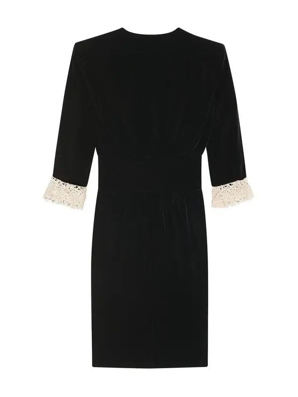Saint Laurent Paris o1bcso1str0426 Lace Trim Midi Dress in Black Size S / US 4 / IT 40 - 2 Thumbnail