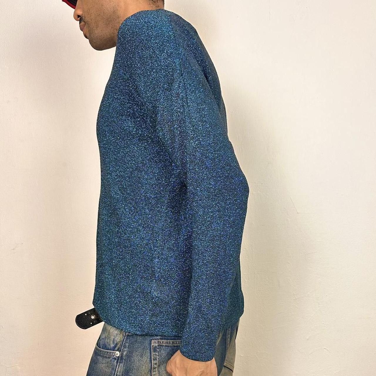 Cos COS Blue Lurex V-Neck Metallic Sweater - Large Size US L / EU 52-54 / 3 - 3 Thumbnail