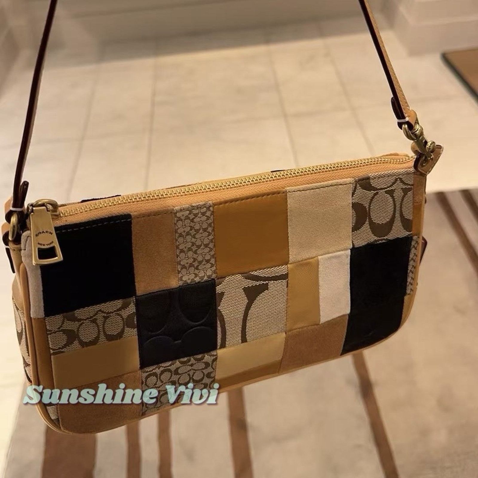 Coach NWT Coach Plaza Bag 25 Patchwork CFB84 Brass/Brown Leather Size ONE SIZE - 1 Thumbnail
