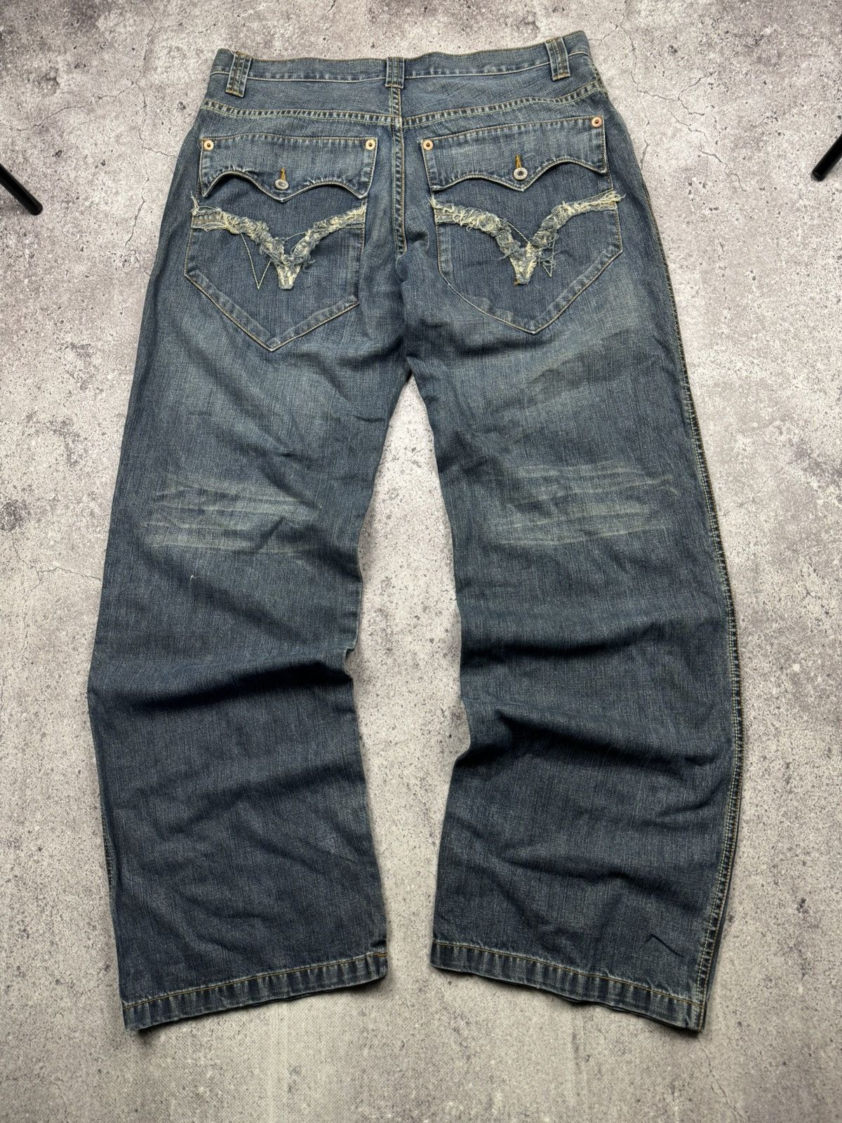 Japanese Brand Vintage Flared Jeans Baggy Wide Japanese Y2K Avant Garde Size US 34 / EU 50 - 7 Thumbnail