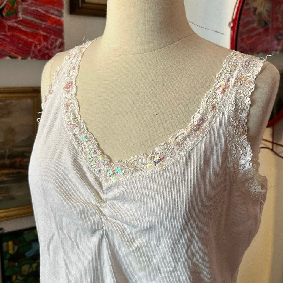 Other butterfly brand stretch ribbed white lace sequin tank top Size XL / US 12-14 / IT 48-50 - 2 Thumbnail