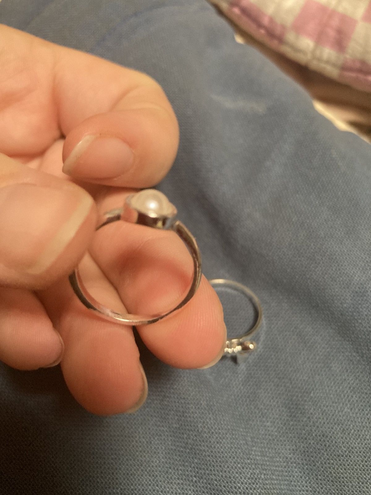 Other Silver plated bow and faux pearl 2 rings Size ONE SIZE - 2 Thumbnail