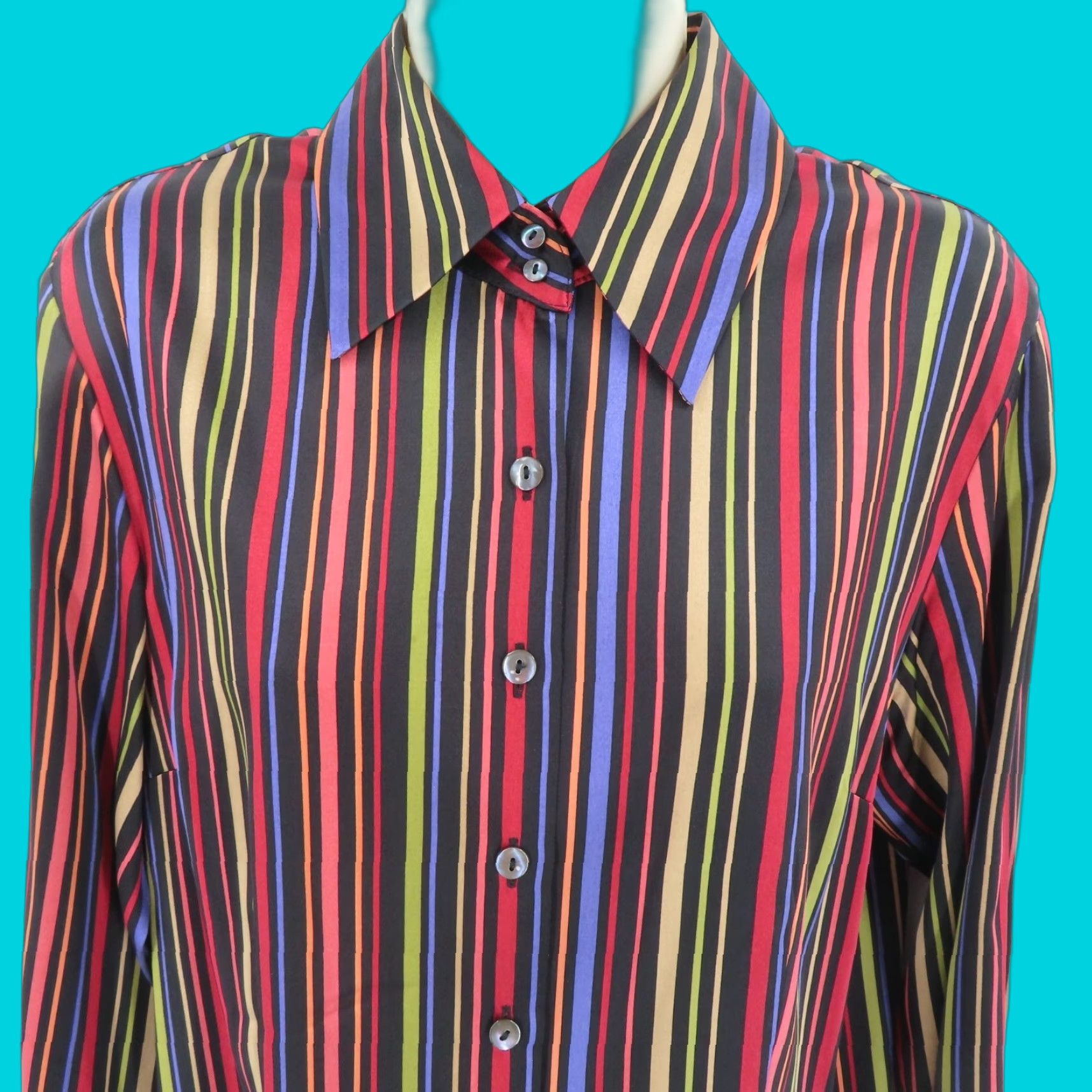 Talbots Talbots Petites 10P Silk Blend Rainbow Striped Collar Button Shirt Womens Pets 10P Multicolor Button-Up Shirt Array Fashion Size L / US 10 / IT 46 - 1 Thumbnail