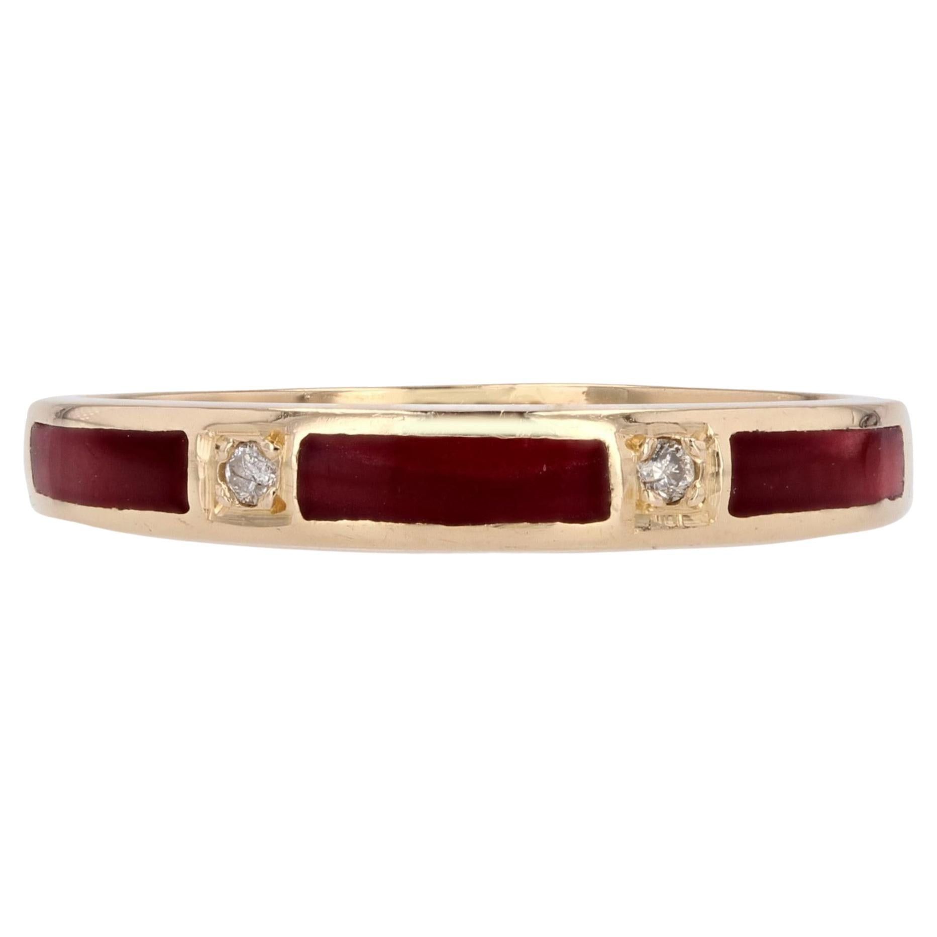 image of Vintage French Modern Diamond Red Enamel 18 Karat Yellow Gold Ring, Women's