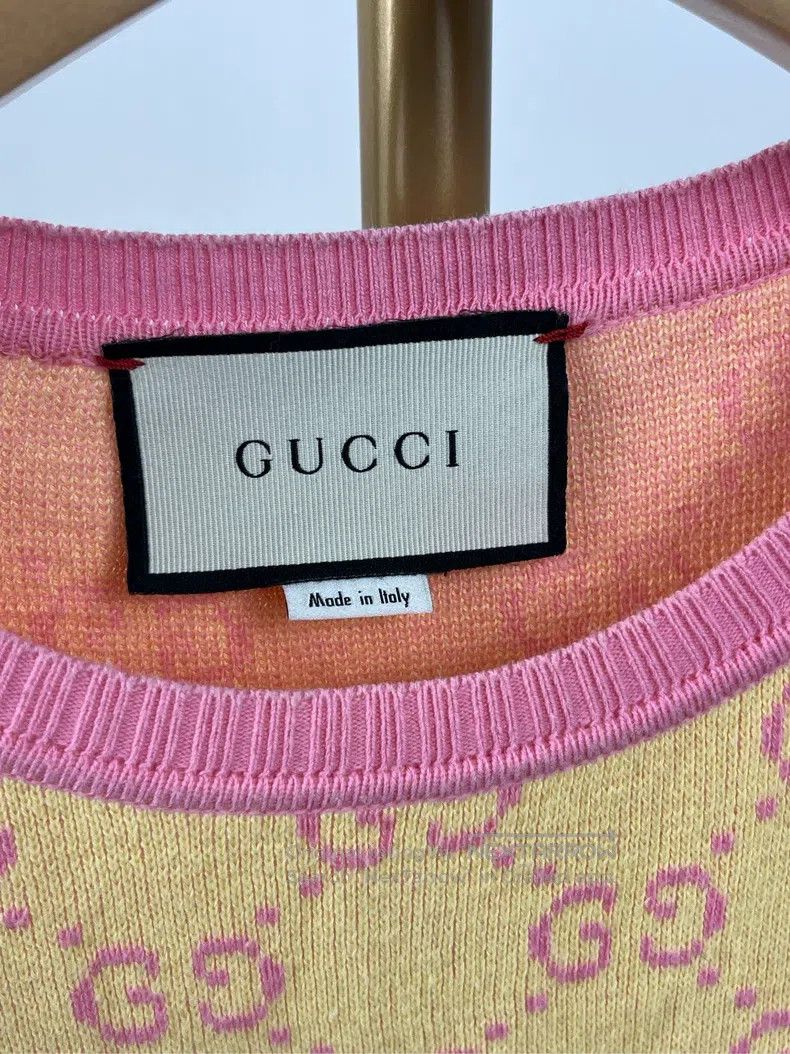 Gucci gucci Yellow full-print logo short-sleeved knitwear Size S / US 4 / IT 40 - 4 Thumbnail