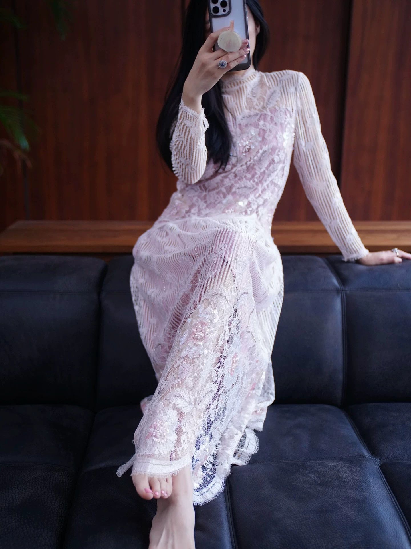 Other Vintage Hand Beaded Eyelash Lace Collar Dress M/L Size M / US 6-8 / IT 42-44 - 2 Thumbnail