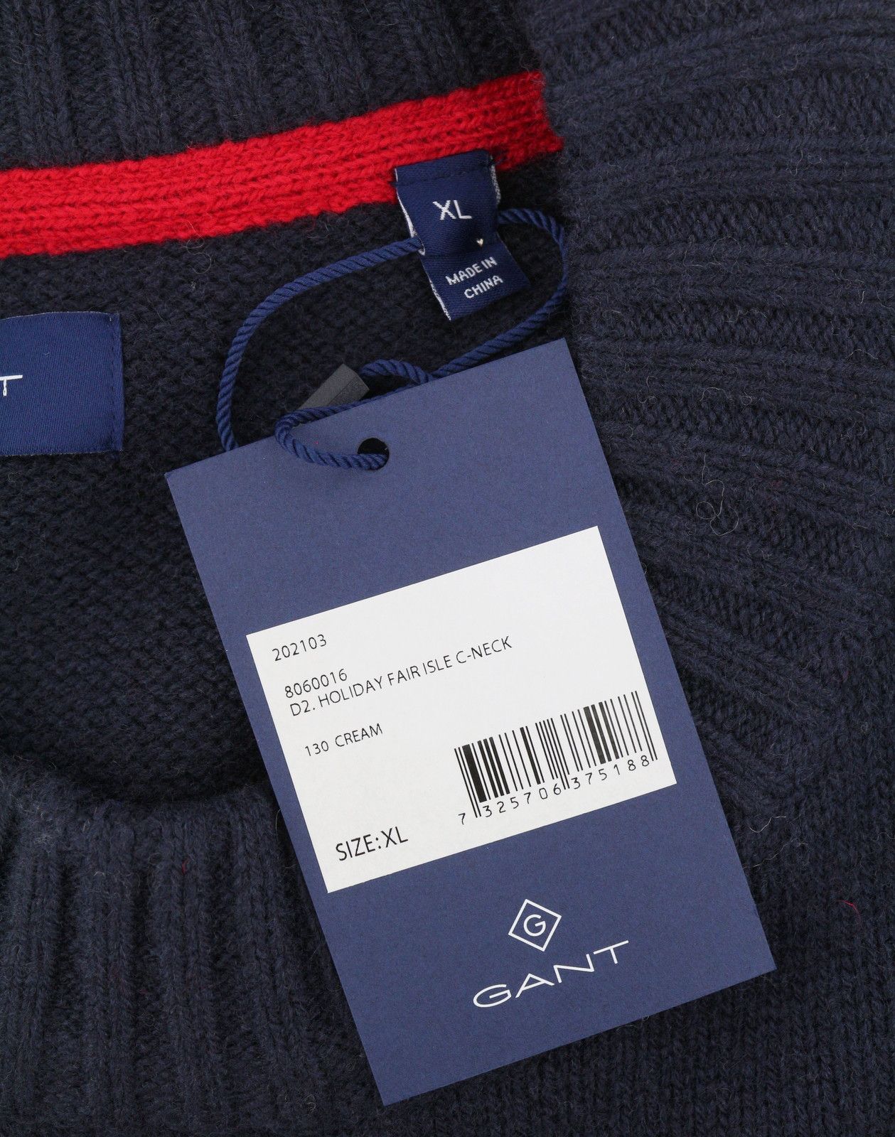 Gant HOLIDAY FAIR ISLE C-NECK XL Cream Lambswool Jumper 87249 Size US XL / EU 56 / 4 - 7 Thumbnail