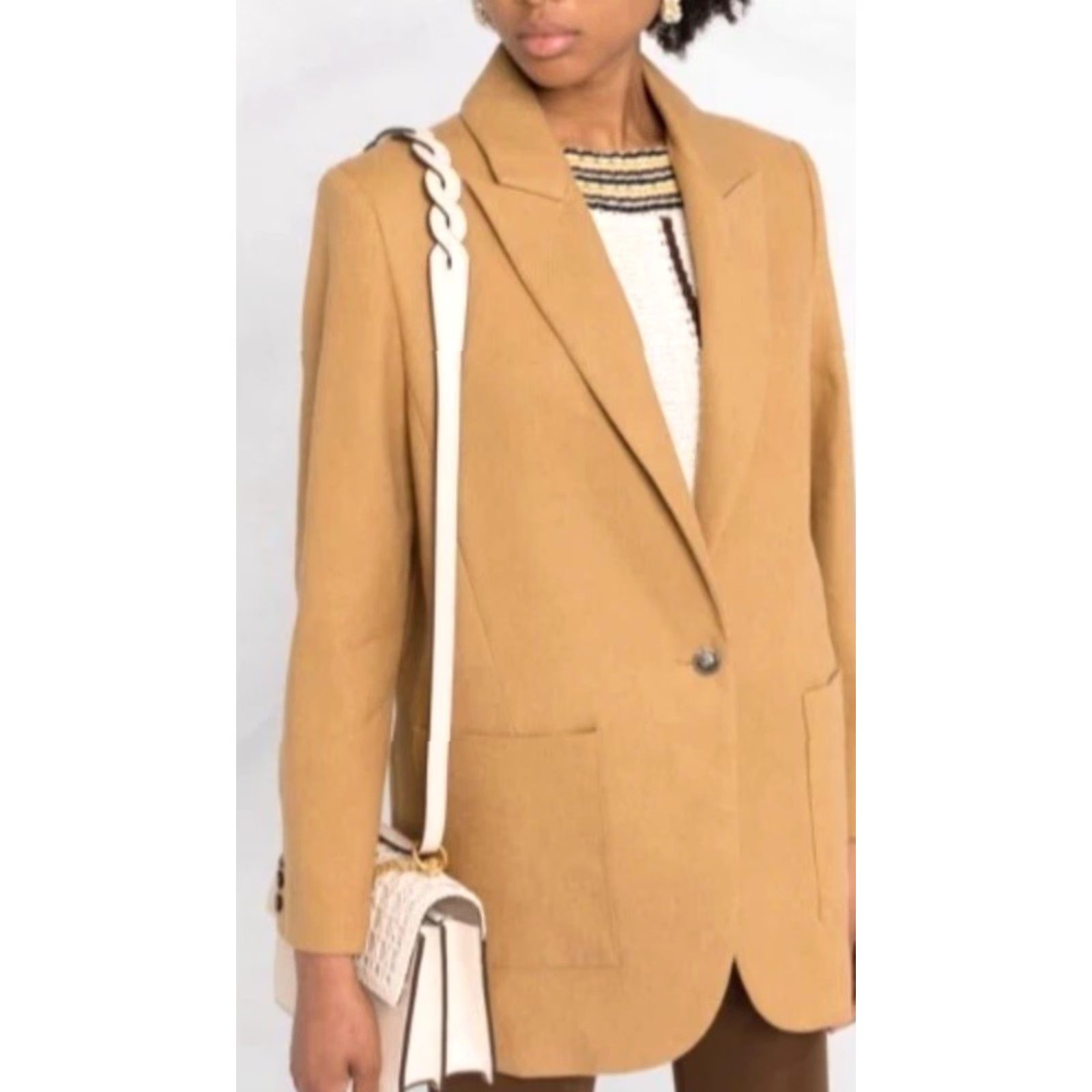 ba&sh ba&sh Jaiko Peak Lapel Linen-Blend Lady Jacket Blazer Camel US Sz 2 luxury Size XS / US 0-2 / IT 36-38 - 3 Thumbnail