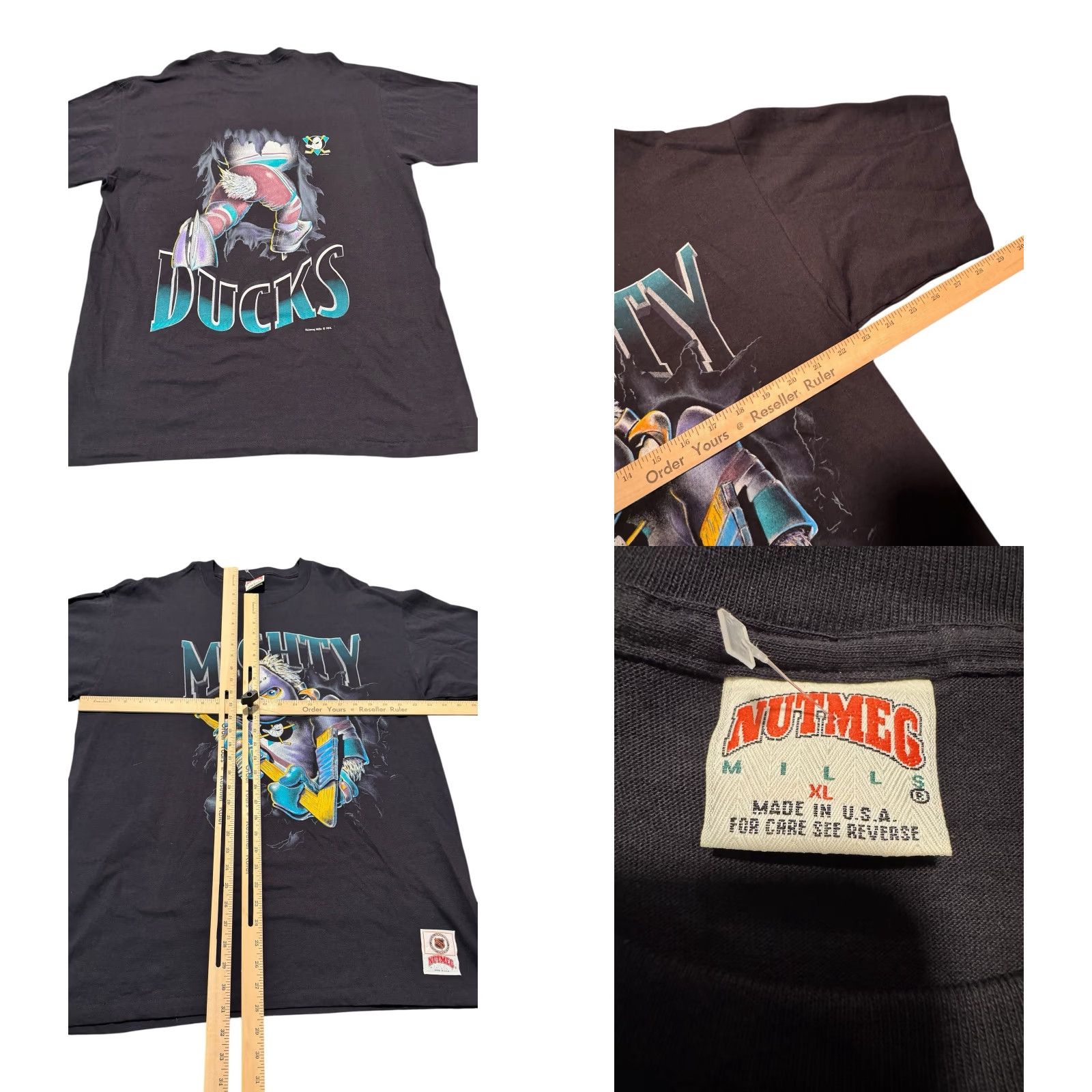 Nutmeg VINTAGE Mighty Ducks T Shirt XL Nutmeg Mills NHL Hockey Double-Sided Graphic 90s Mens Black Cotton Adult XL T-Shirt Size US XL / EU 56 / 4 - 8 Thumbnail