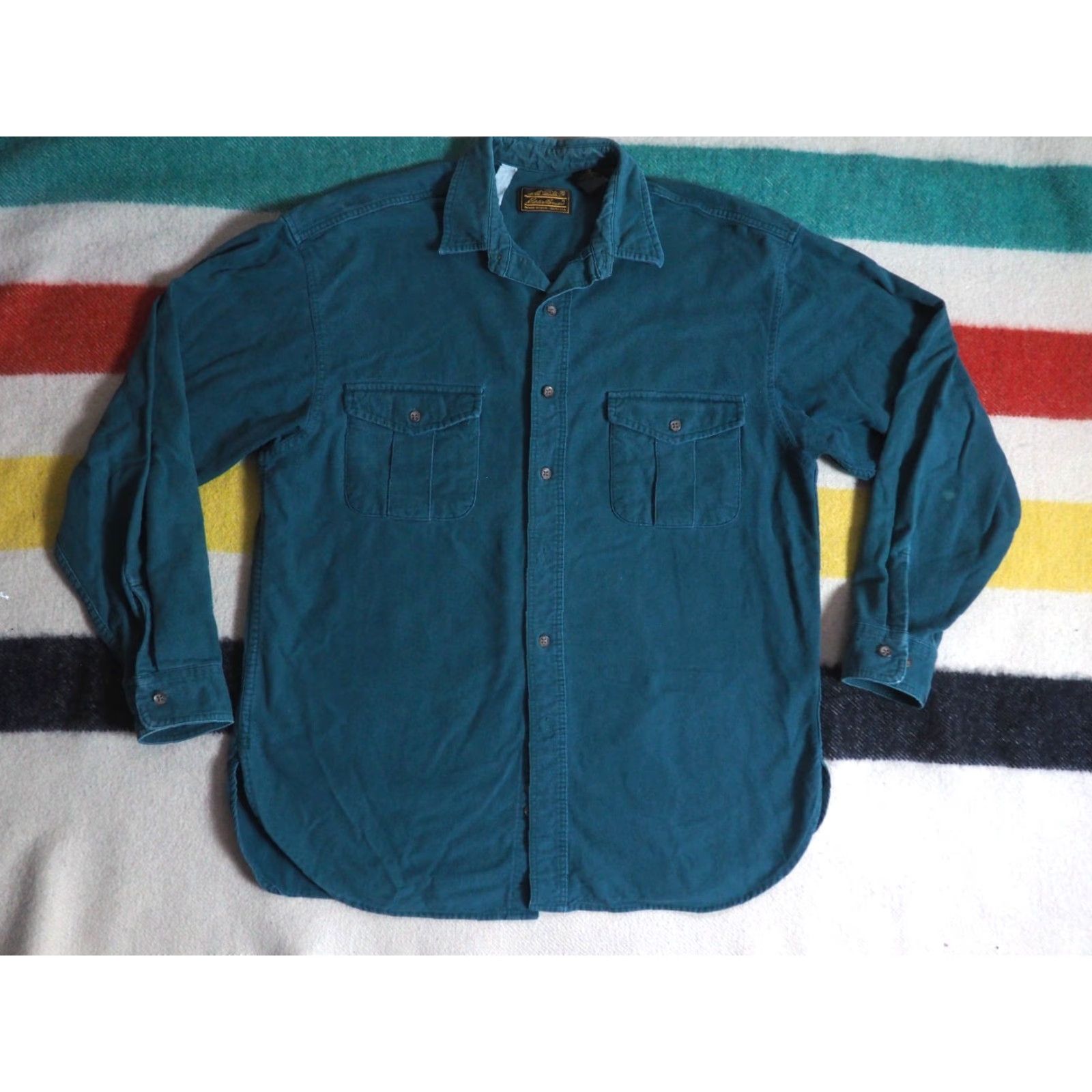 Eddie Bauer VTG Eddie Bauer Shirt Mens L Green Chamois Cloth Pocket Outdoor Button-Front 1990s Grunge Size US L / EU 52-54 / 3 - 2 Thumbnail