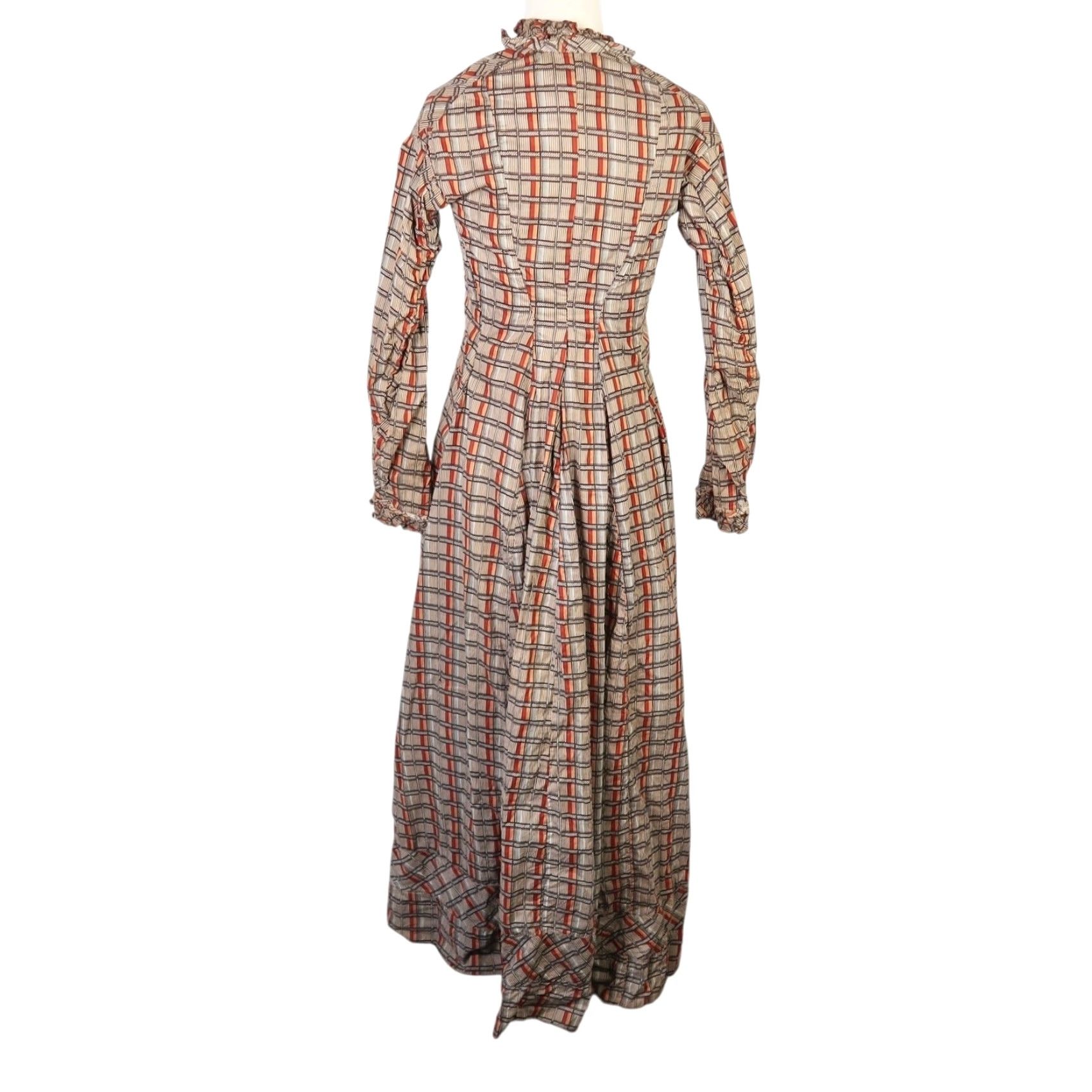 Vintage VINTAGE Dress Plaid Victorian Day Maxi XS Women Long Sleeve Cotton Button Front A-Line 1800s Brown Prairie Style Size XS / US 0-2 / IT 36-38 - 4 Thumbnail
