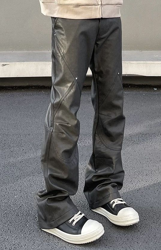 Japanese Brand × Vintage Avant garde studded pu leather flare pants Size US 30 / EU 46 - 1 Thumbnail