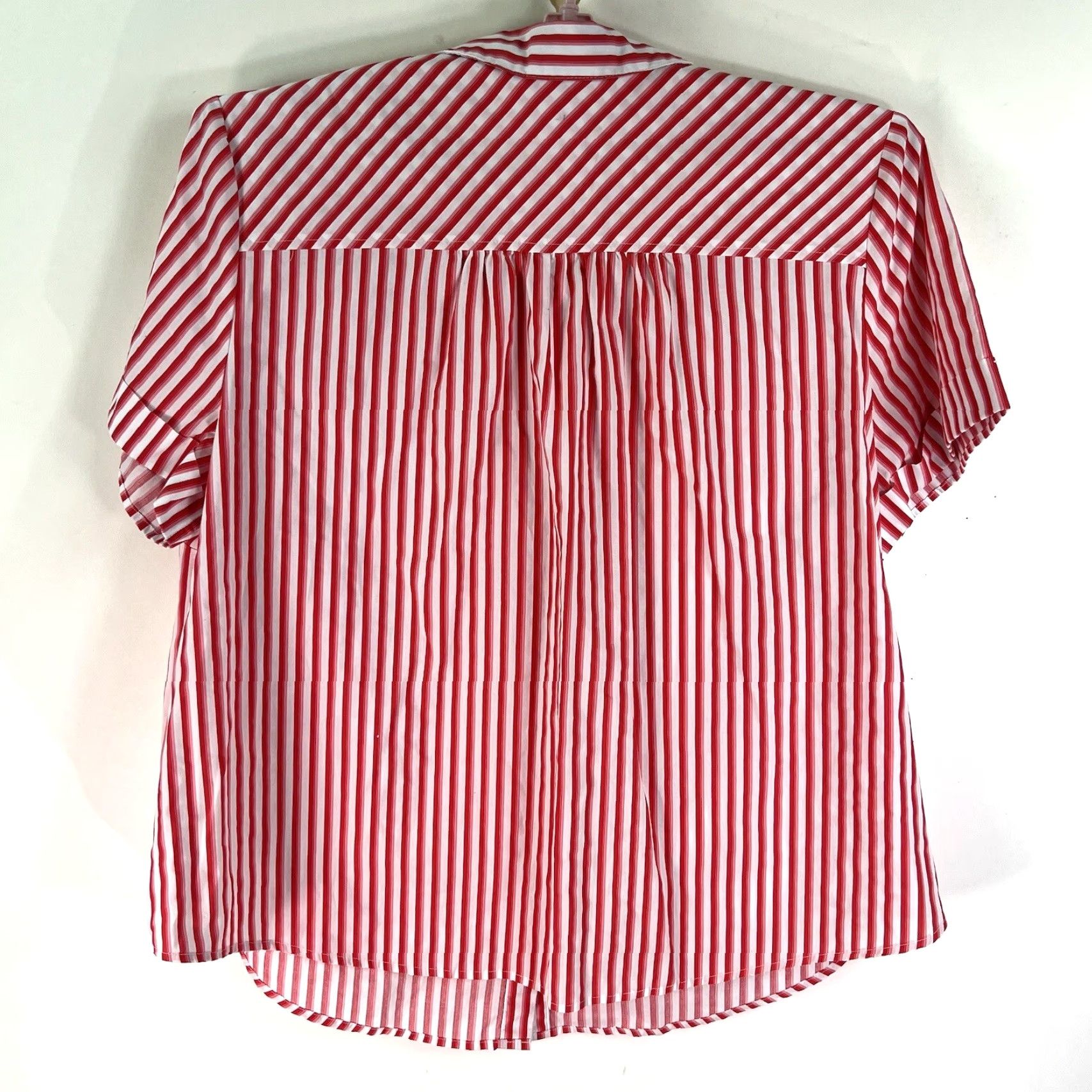 Vintage VINTAGE Roaman's Striped Button-Up Shirt Women's 26W Red Pink Short Sleeve Collared 100% Cotton Plus Size Womens Size 4XL / US 24-26 - 4 Thumbnail