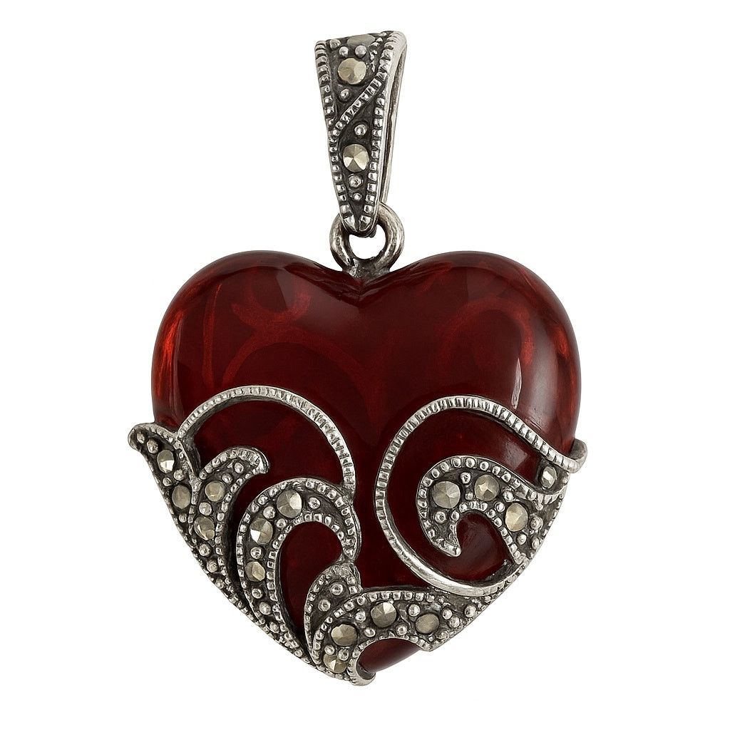 Designer Ross-Simons Sterling Silver Marcasite Glass Heart Pendant Size ONE SIZE - 1 Thumbnail