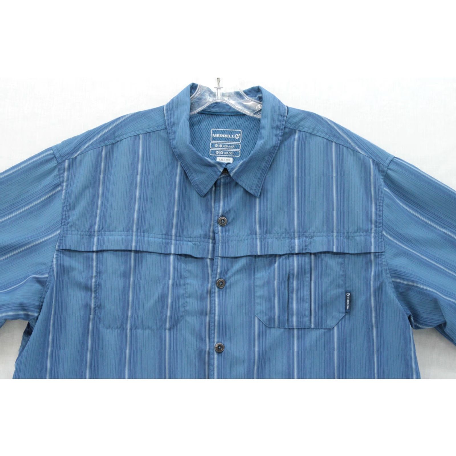 Merrell Merrell Opti-Wick Shirt Mens XXL Blue Striped Vented UPF 50+ Short Sleeve Size US XXL / EU 58 / 5 - 2 Thumbnail