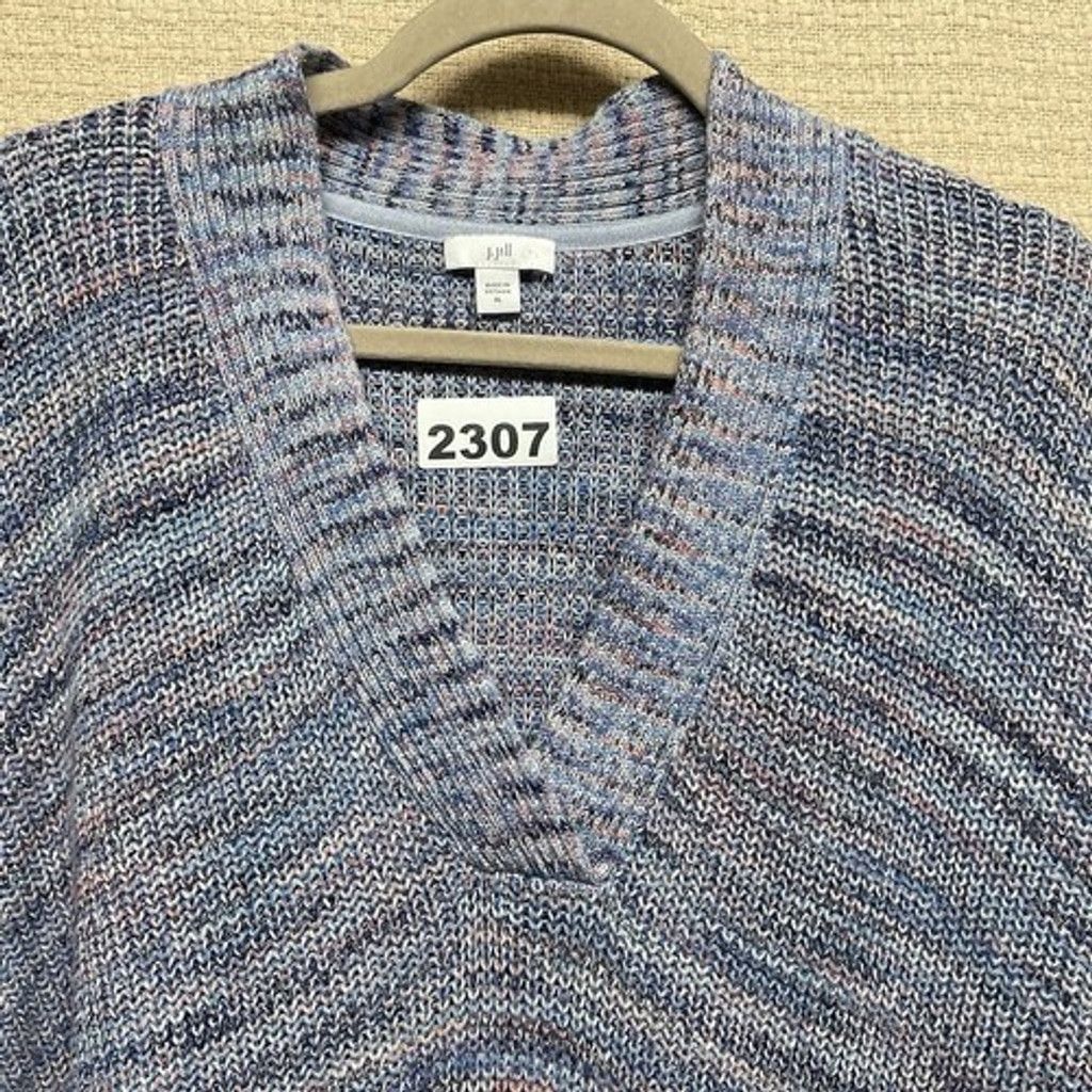 J. Jill J. Jill Blue Pointelle Cotton V-Neck Sweater Women XLarge Size XL / US 12-14 / IT 48-50 - 4 Thumbnail