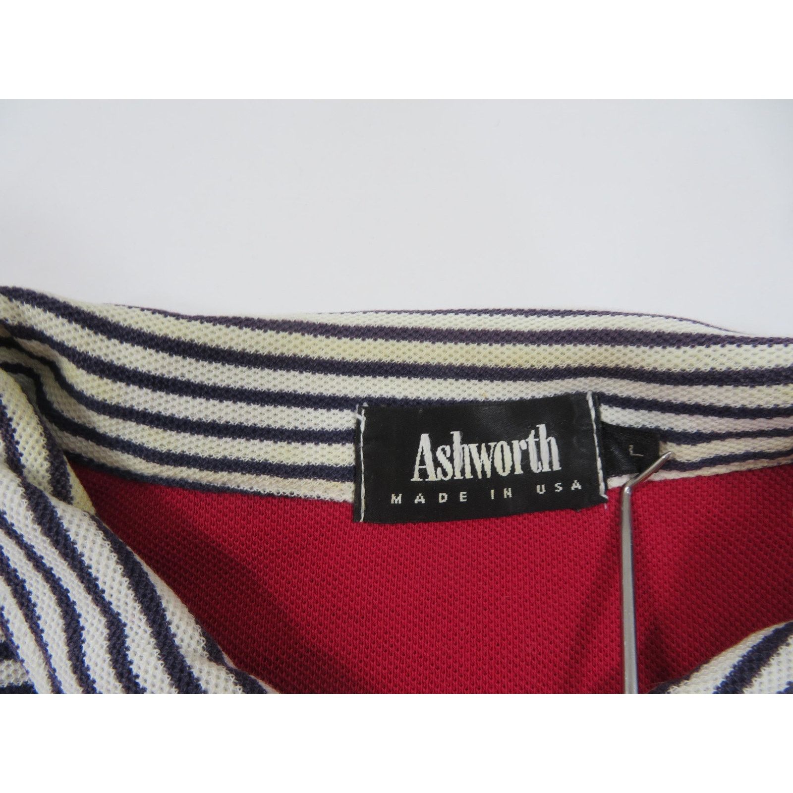 Ashworth Ashworth Polo Shirt, Made in USA, White Blue, Sz L 1990s Size US L / EU 52-54 / 3 - 4 Thumbnail
