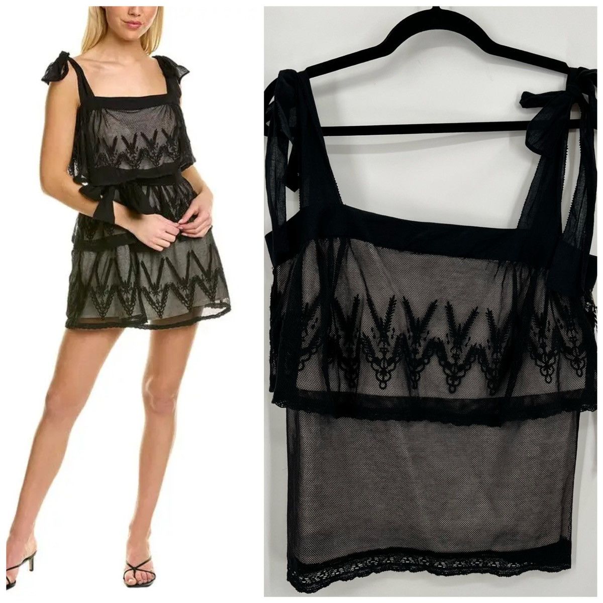 NWT St.Roche Cloud Top Floral Lace Blouse Top Tie Gothic