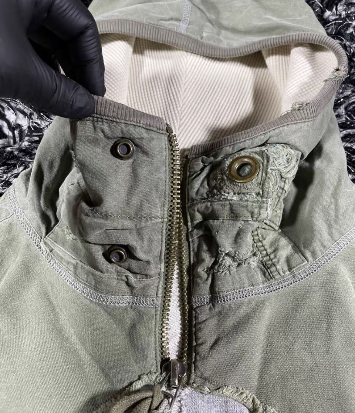 Greg Lauren Fabric Patchwork Zipper Drawstring Turtleneck Hoodie Size US M / EU 48-50 / 2 - 4 Thumbnail