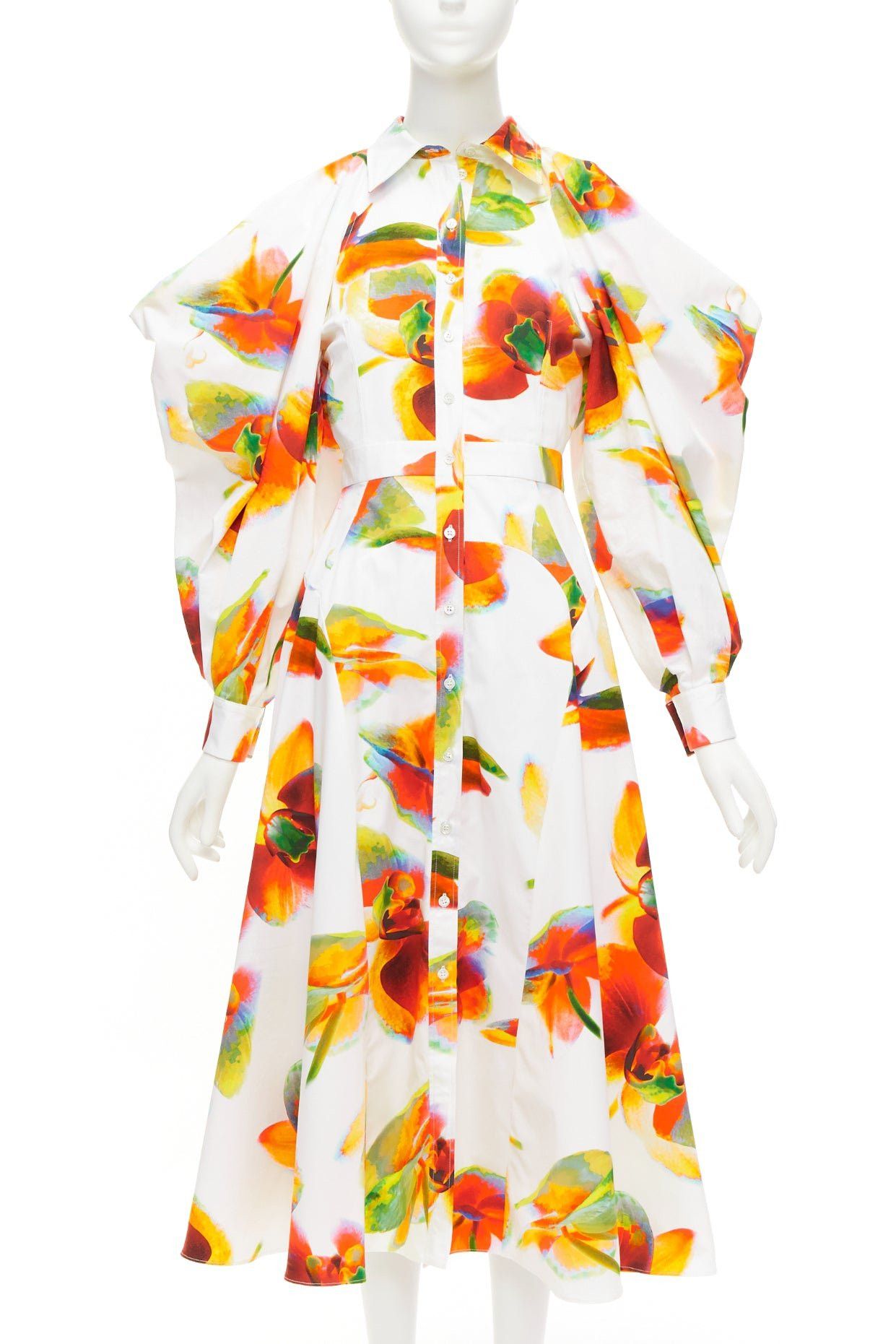 Alexander McQueen ALEXANDER MCQUEEN 2023 Solarised Orchid floral slash shoulder dress IT38 XS Size XS / US 0-2 / IT 36-38 - 1 Thumbnail