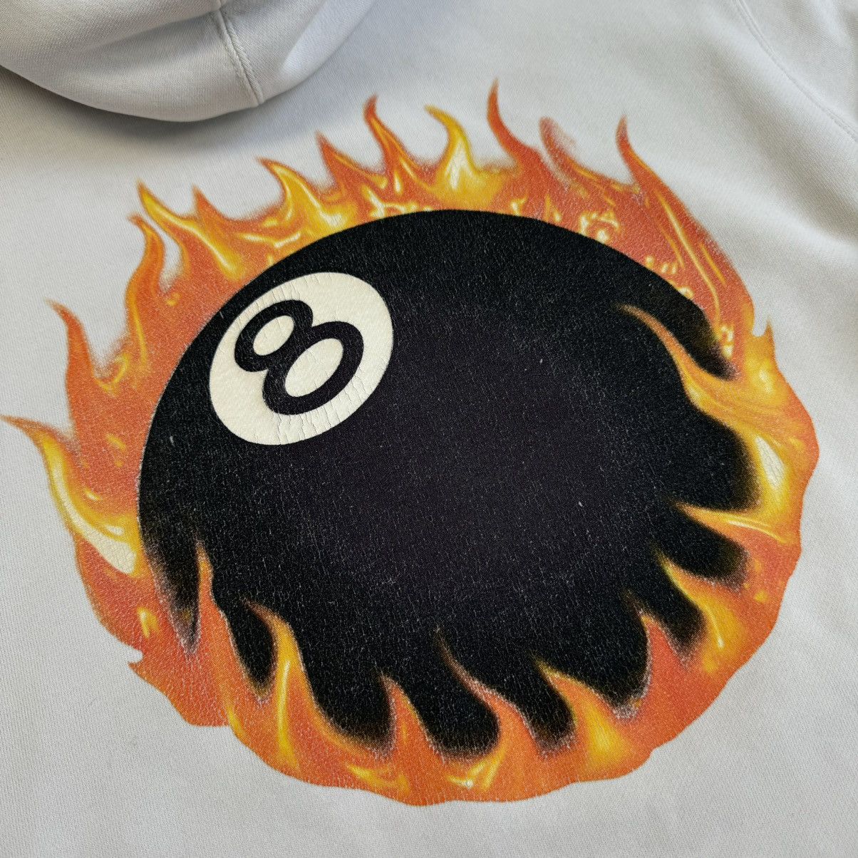Stussy VINTAGE Y2K STUSSY FLAME 8 BALL BEIGE HOODIE Size US M / EU 48-50 / 2 - 3 Thumbnail