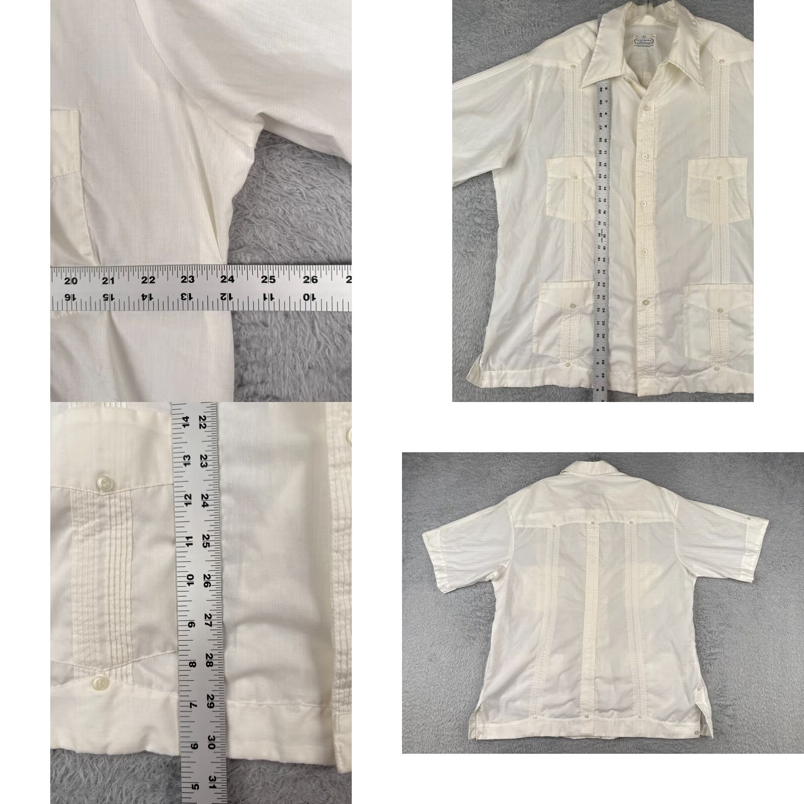 Vintage Guayabera Bolivar Shirt Adult 17.5 White Polyester Blend Cotton 4 Pocket Button-Up Short Sleeve Casual Beach Classic Mens Size US XL / EU 56 / 4 - 8 Thumbnail