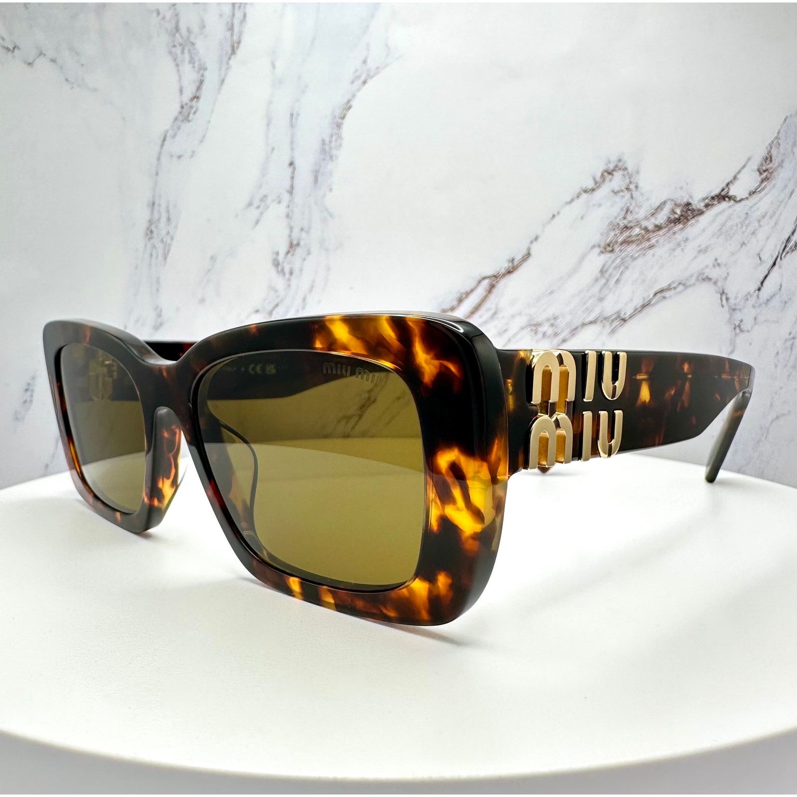 Miu Miu New MIU MIU Sunglasses Brown Tortoise Gold Metal Logo Size ONE SIZE - 5 Thumbnail