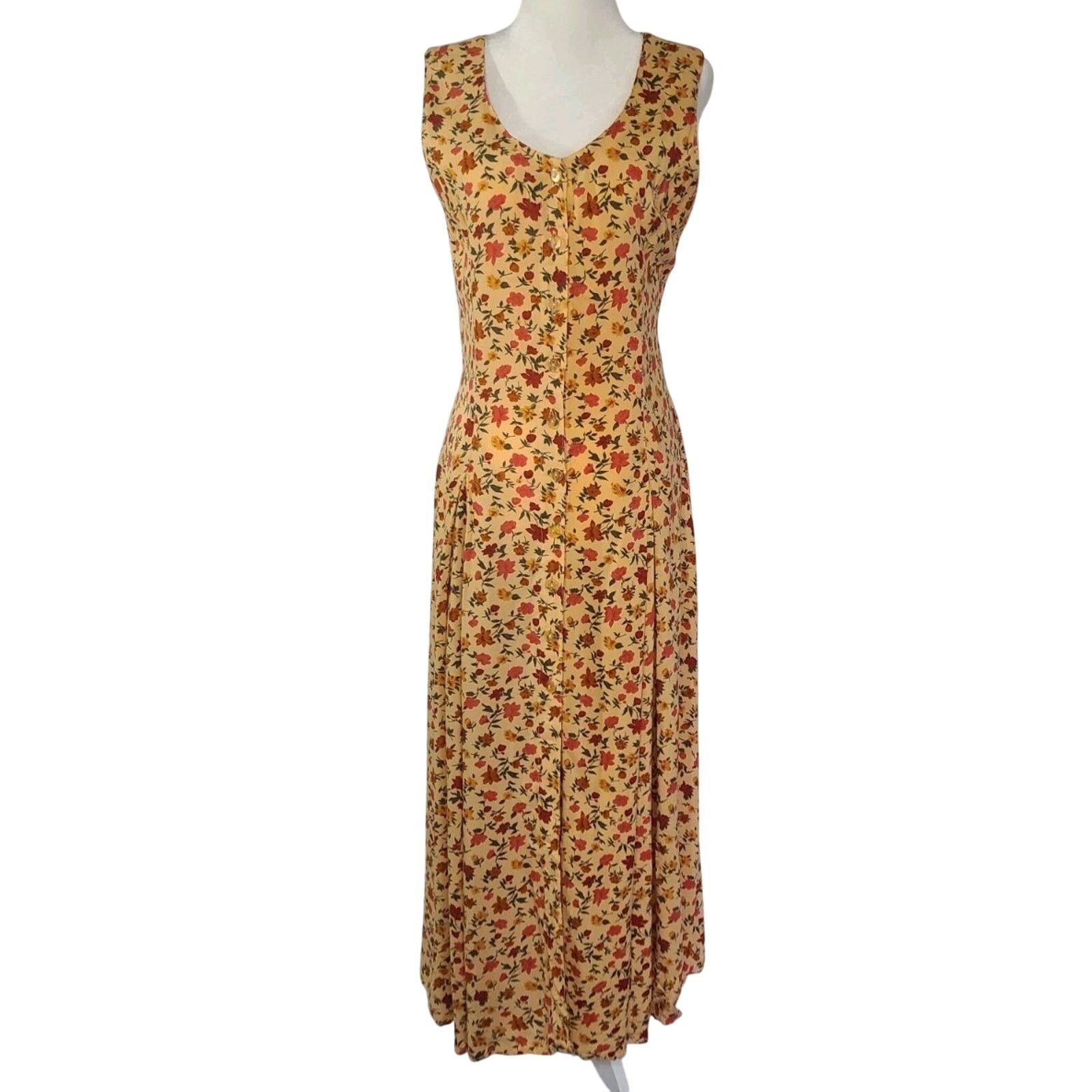 Vintage Y2K Deville Orange Multicolor Floral Maxi Dress US 8