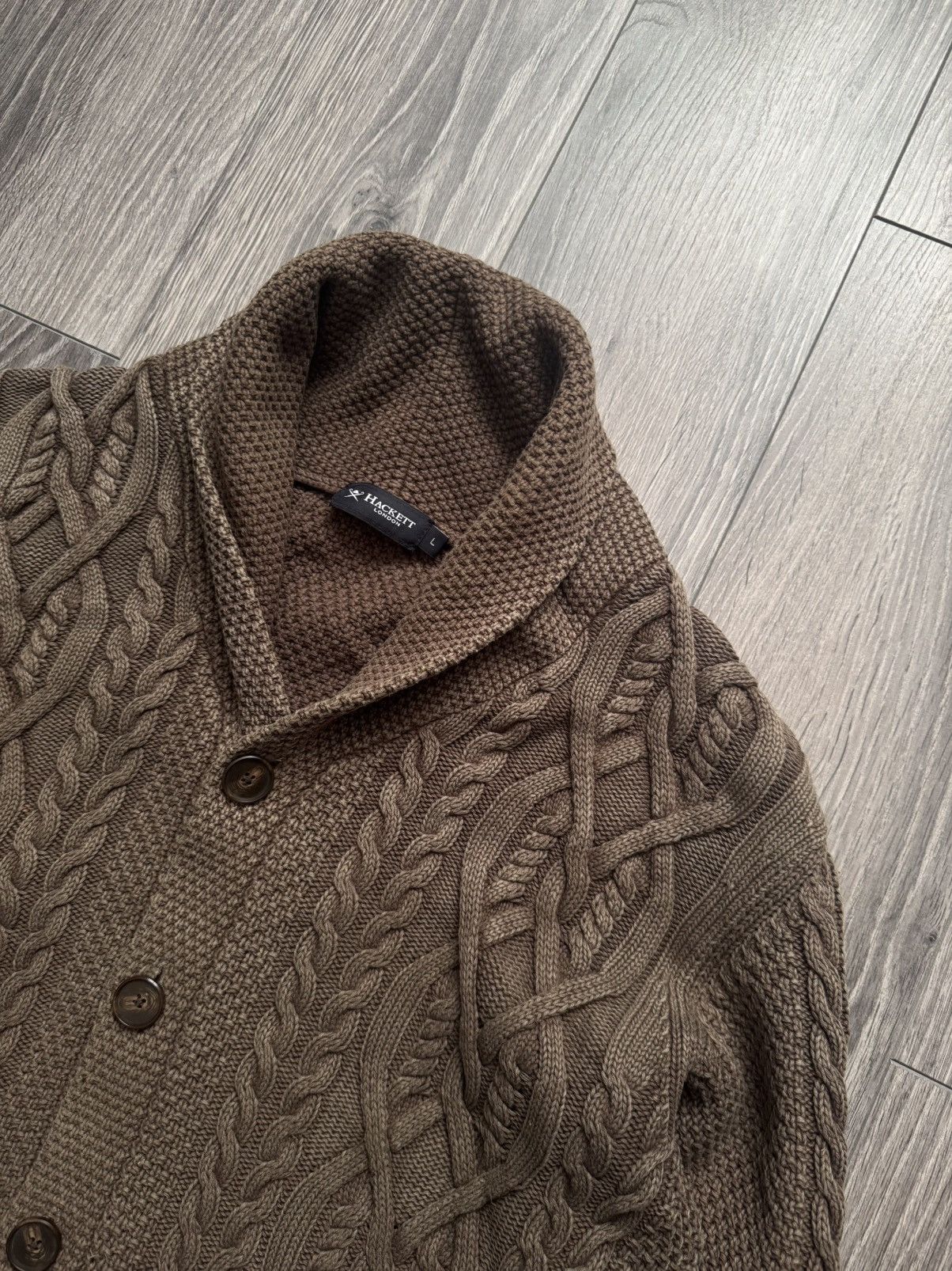Hackett Hackett Washed Cable Shawl Sweater L Size US L / EU 52-54 / 3 - 5 Thumbnail