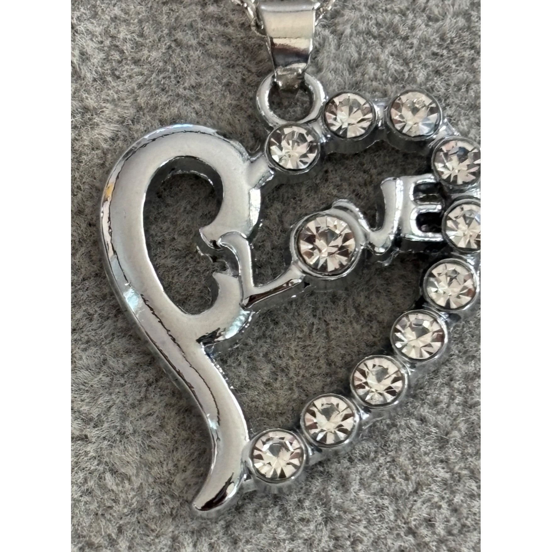 Other Heart-Shaped "Love" Rhinestone Pendant Necklace With Silver- Size ONE SIZE - 4 Thumbnail