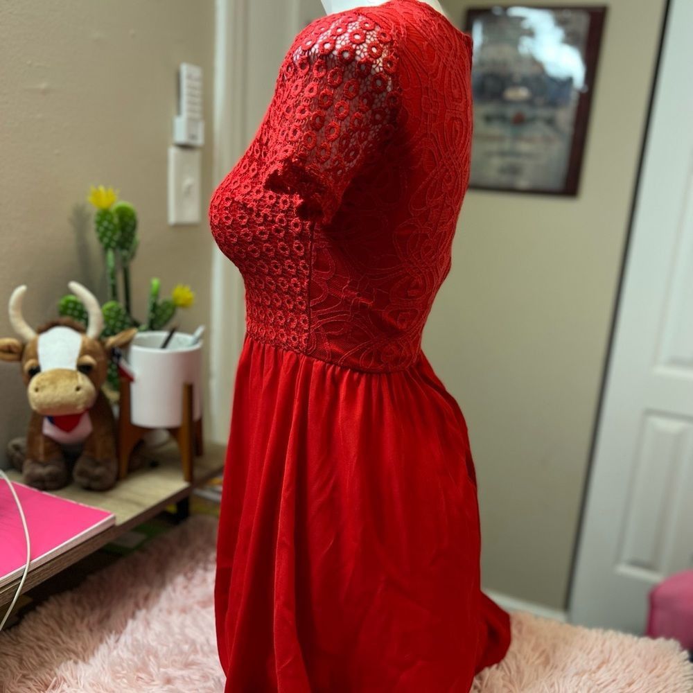 Other Francesca’s Red Lace Overlay Fit & Flare Mini Dress – Size X Size XS / US 0-2 / IT 36-38 - 2 Thumbnail