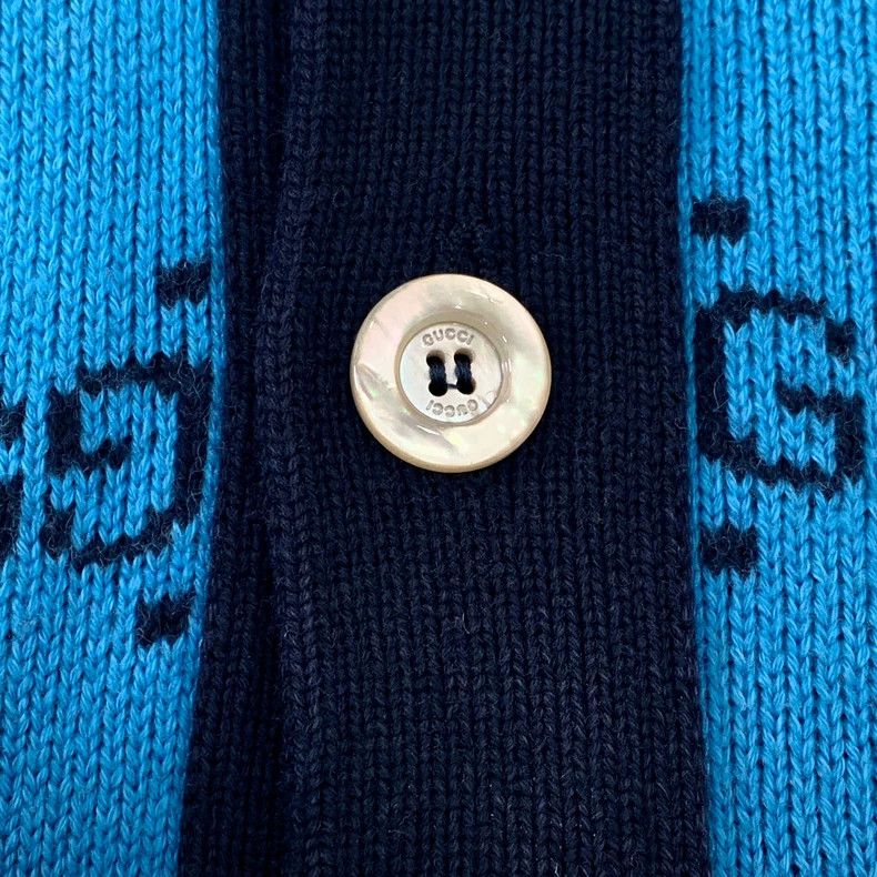 Gucci Gucci Blue logo old flower full printed wool V-neck long-sl Size US S / EU 44-46 / 1 - 5 Thumbnail