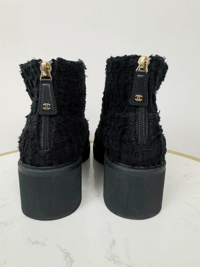 Chanel Chanel Black Knit Pearled Ankle Boots -2505 Size US 7 / IT 37 - 4 Thumbnail