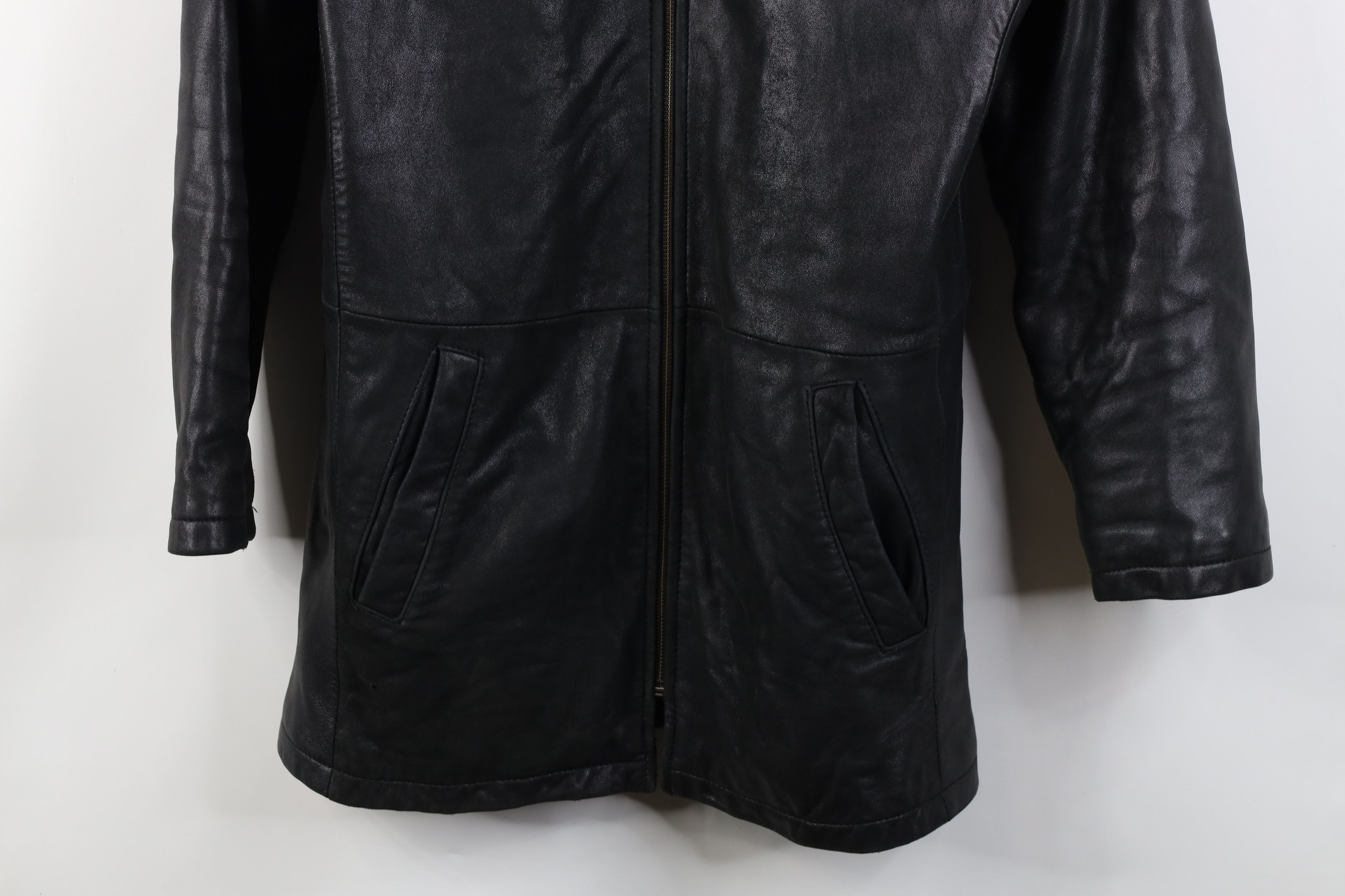 Vintage Vintage 90s Streetwear Leather Fur Trim Hooded Jacket Black Size L / US 10 / IT 46 - 3 Thumbnail